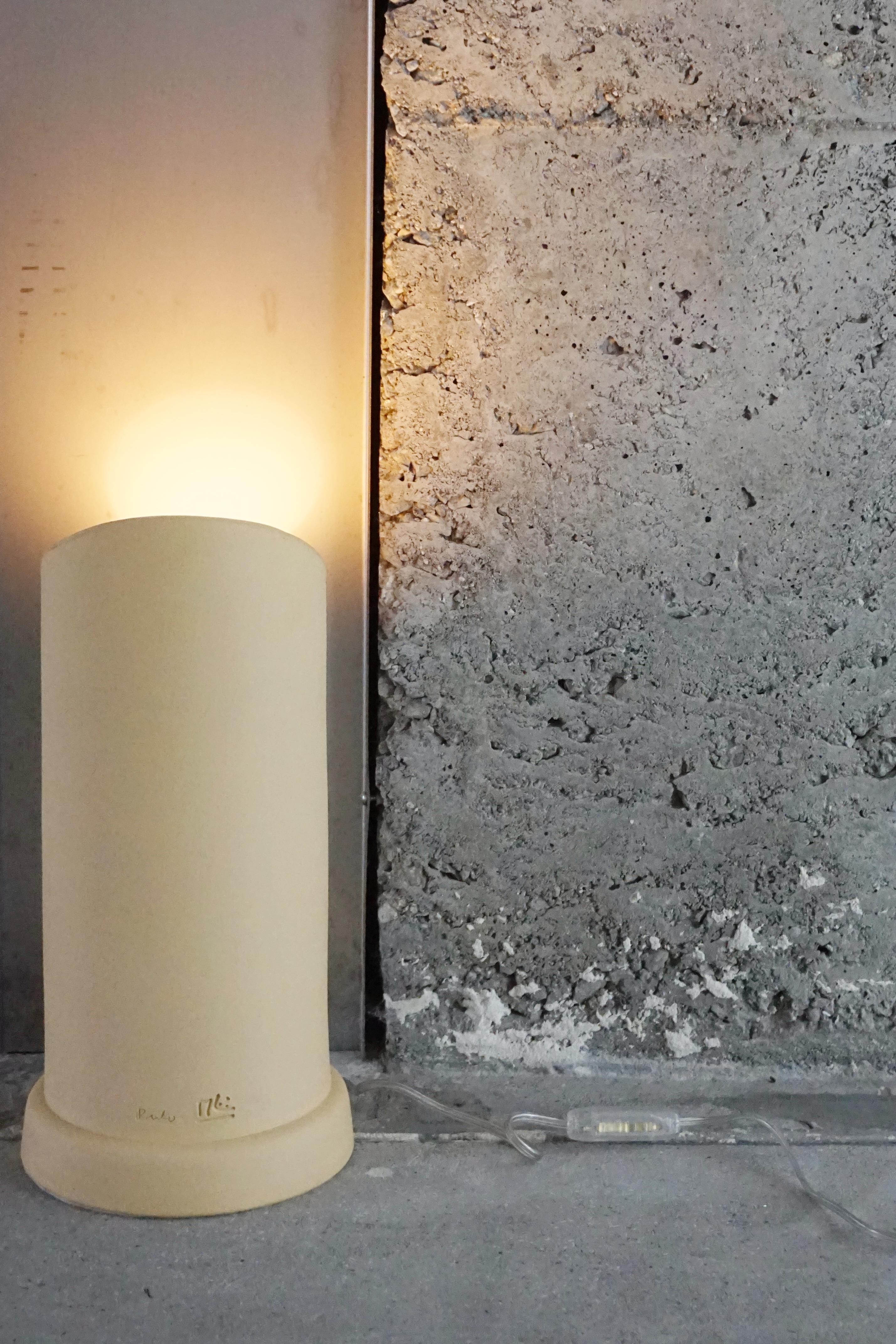 Contemporary Manolo Eirin Handmade Floor Lamp / Corner Lamp, Ceramic Beige/White For Sale 2