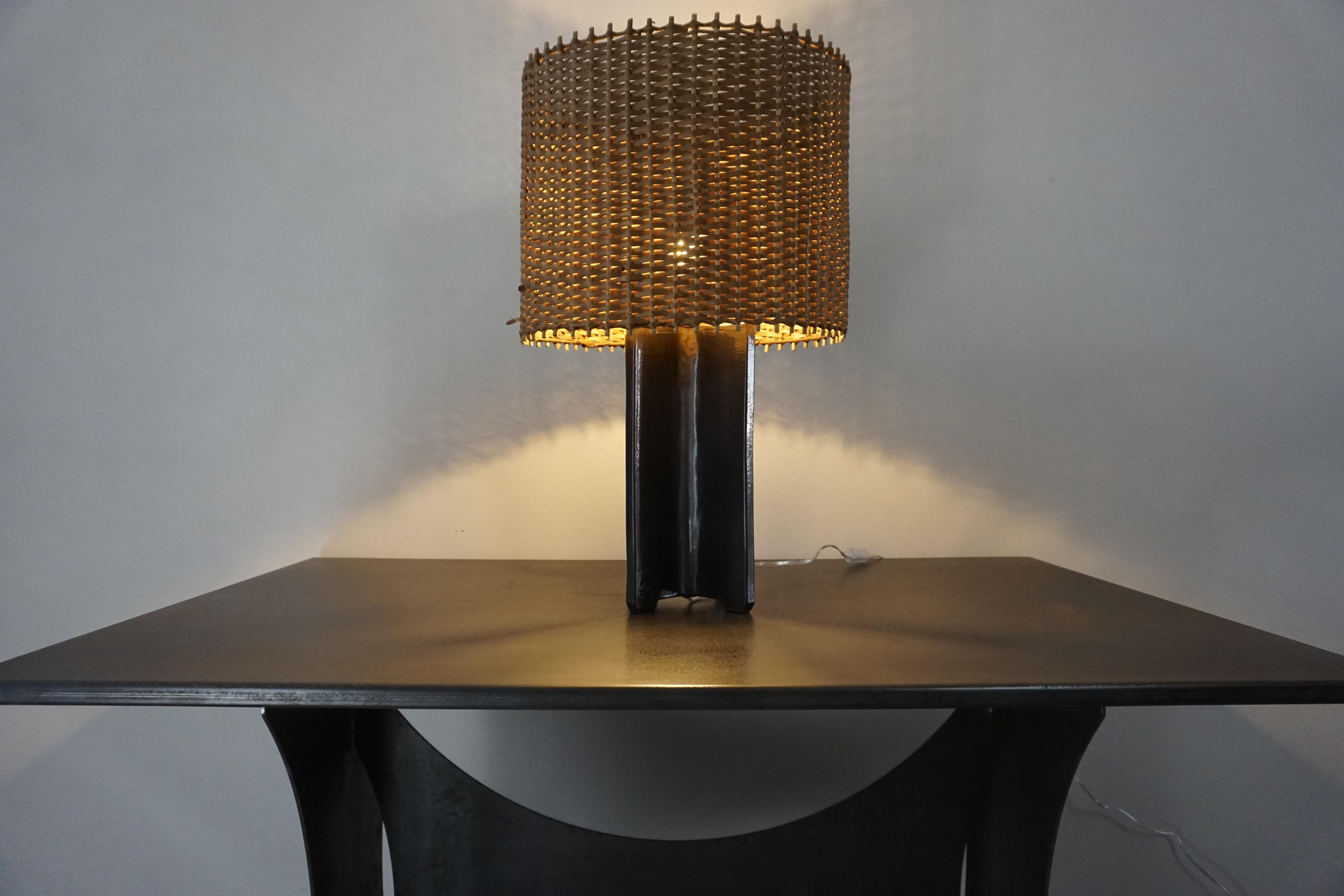 Spanish Contemporary Manolo Eirin Handmade Table Side Lamp Ceramic Black For Sale