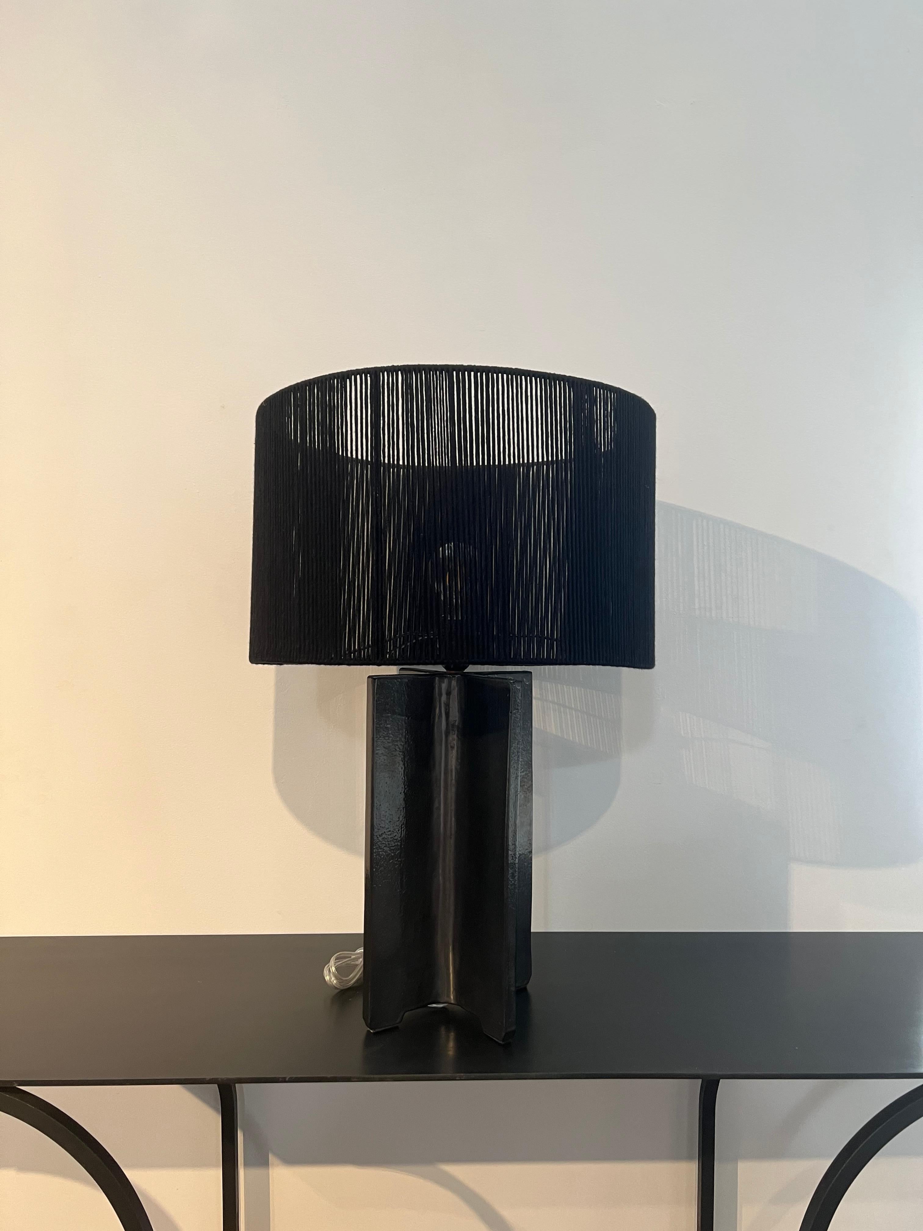 Contemporary Manolo Eirin Handmade Table Side Lamp Ceramic Black For Sale 2