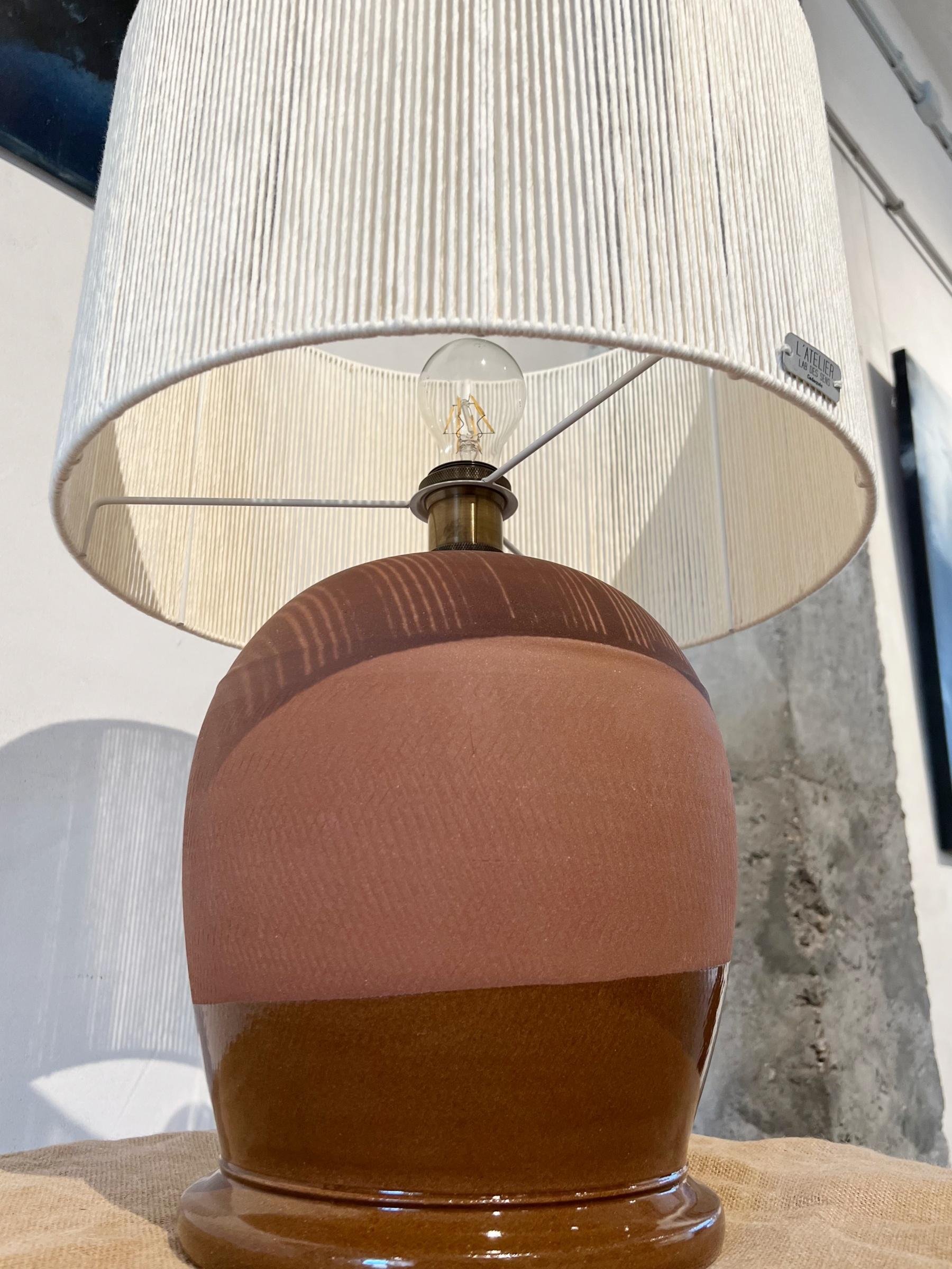Glazed Contemporary Manolo Eirin Handmade Table Side Lamp Ceramic Terracotta Color For Sale
