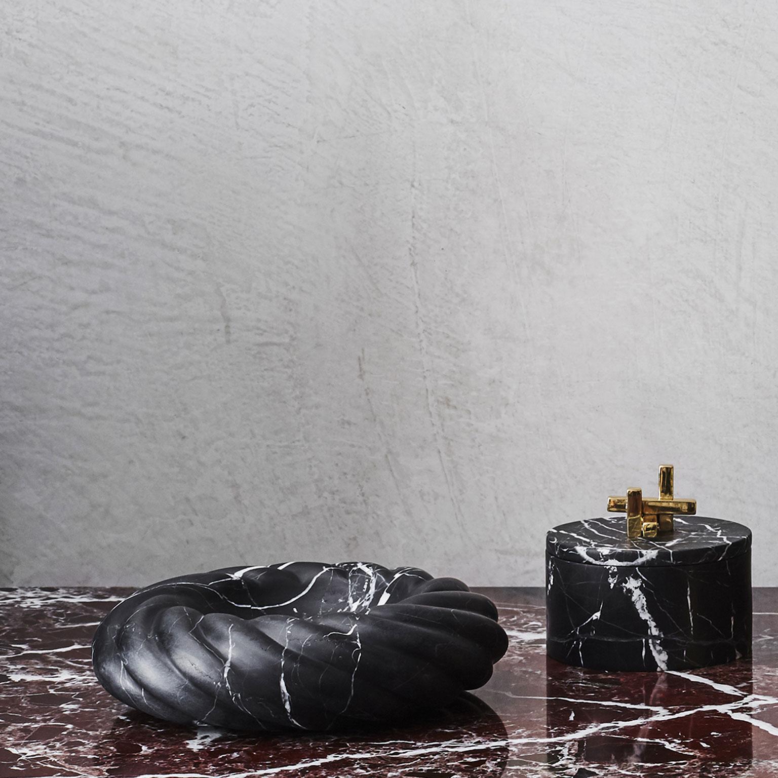 Modern Contemporary Marble and Brass Metropolis Round Box by Greg Natale