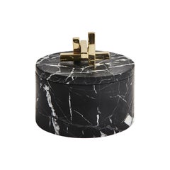 Contemporary Marble and Brass Metropolis Round Box by Greg Natale