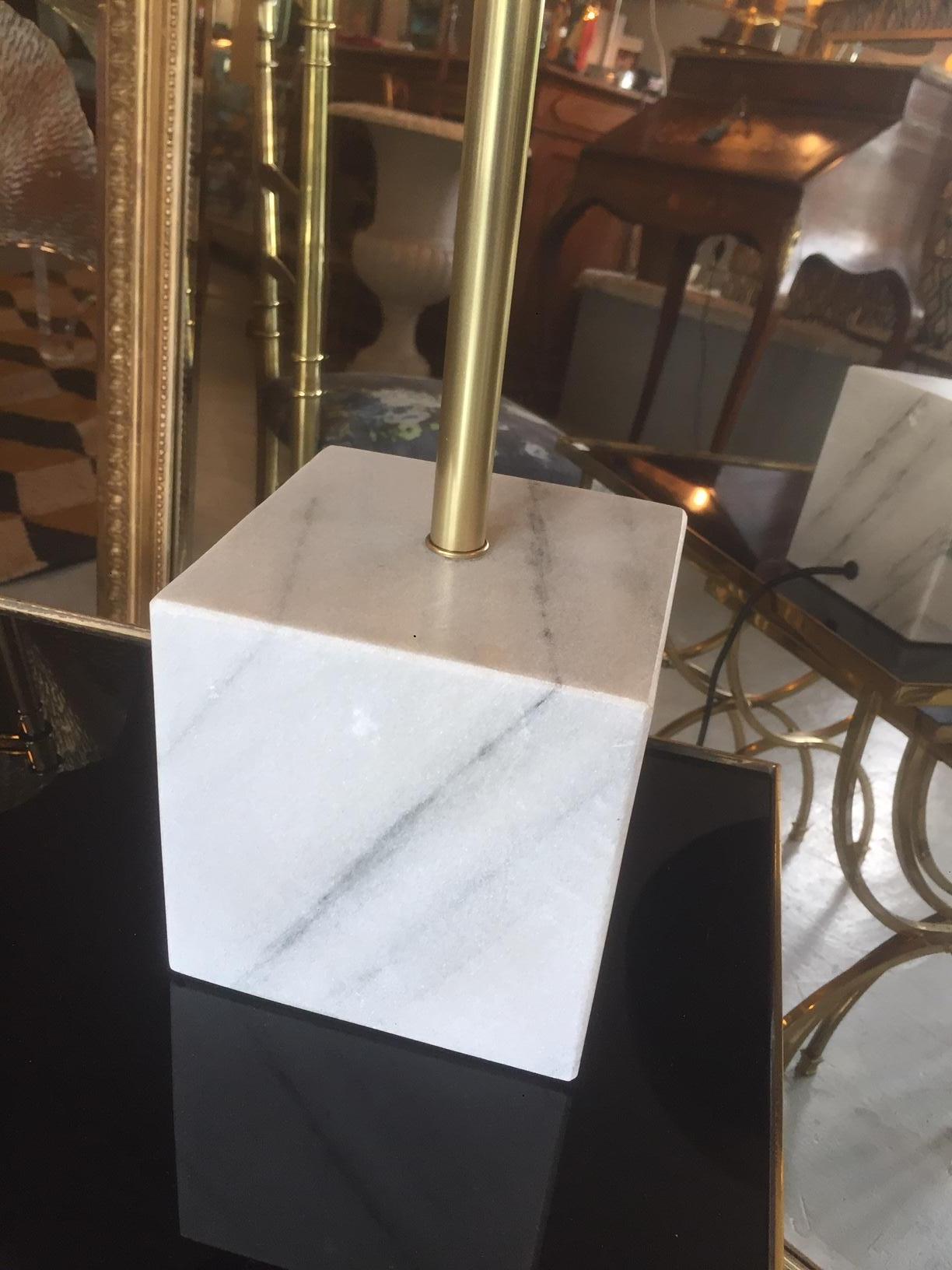 Hammered Contemporary Marble and Brass Table Lamp