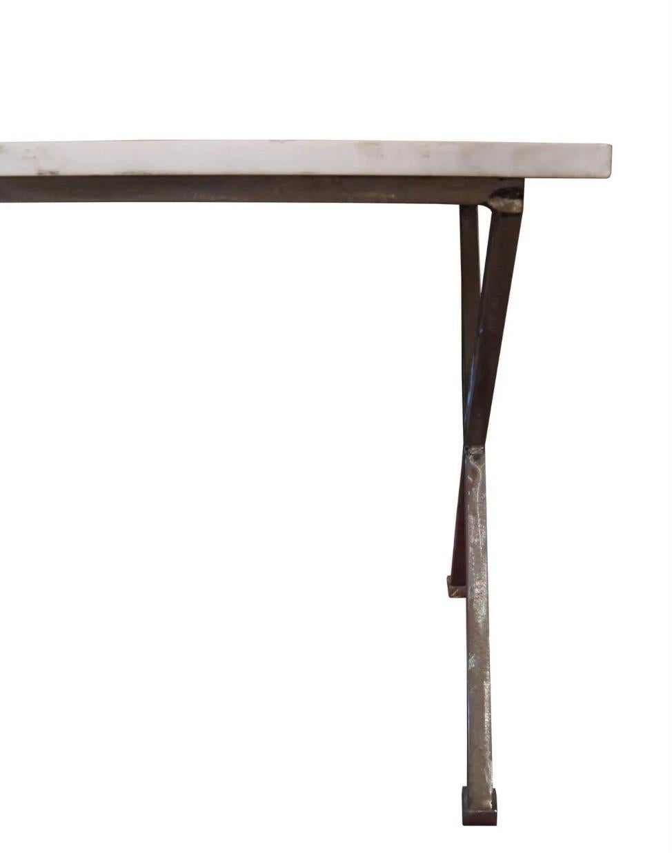 Industrial Contemporary Marble and Steel Table  For Sale