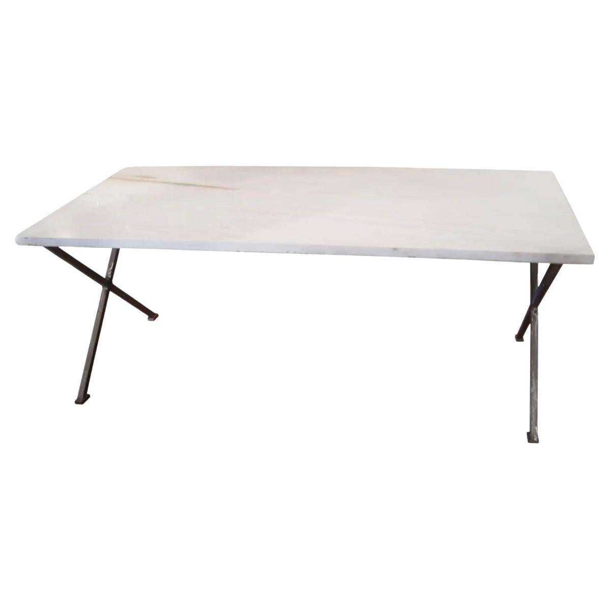 Contemporary Marble and Steel Table  For Sale