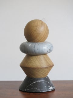 Contemporary Marble and Wood Sculpture, Candleholders, Flower Vase iTotem
