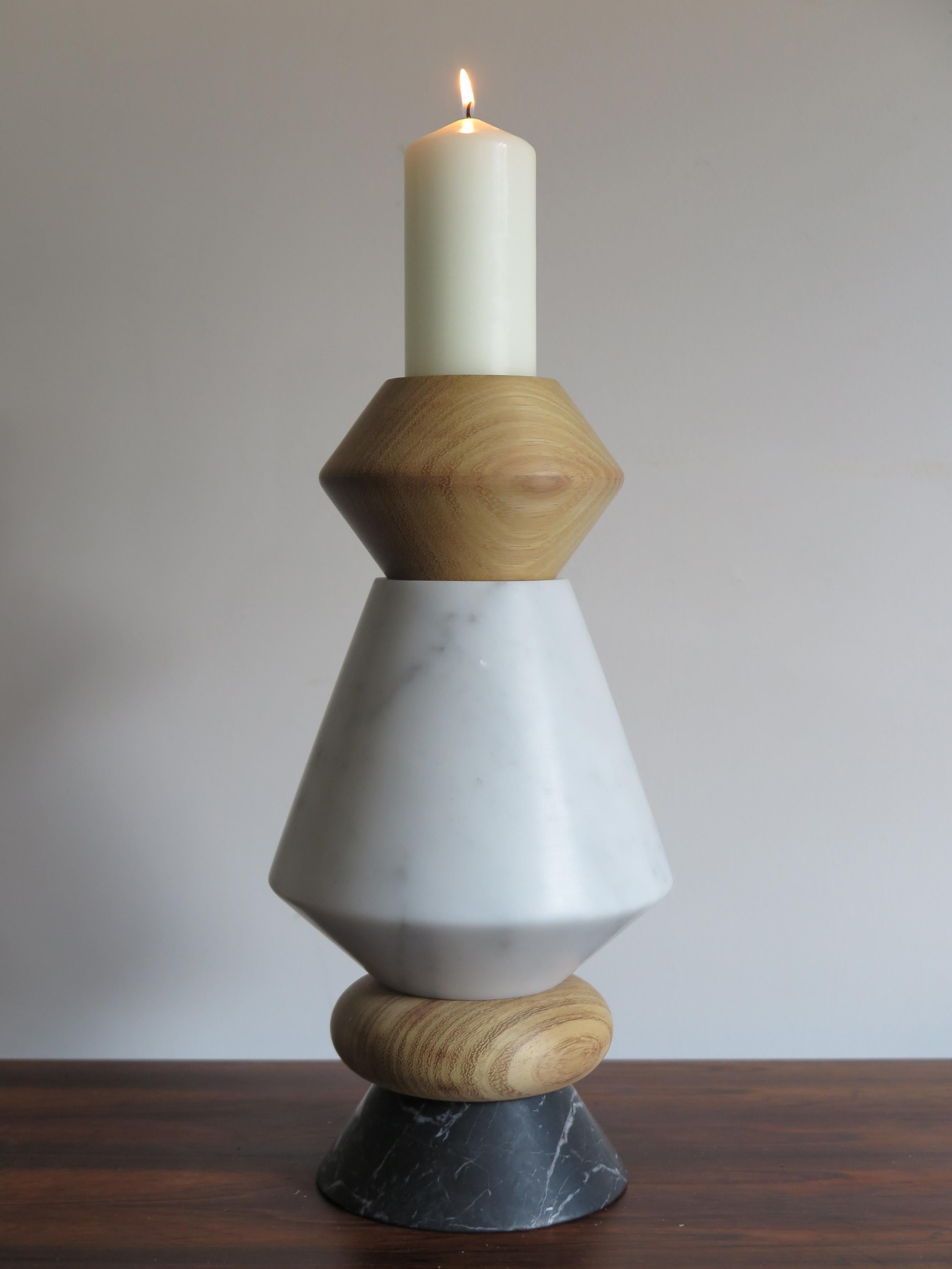 Italian Contemporary Marble and Wood Sculpture, Candle Holders, Flower Vase iTotem