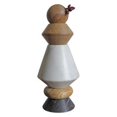 Contemporary Marble and Wood Sculpture, Candle Holders, Flower Vase iTotem