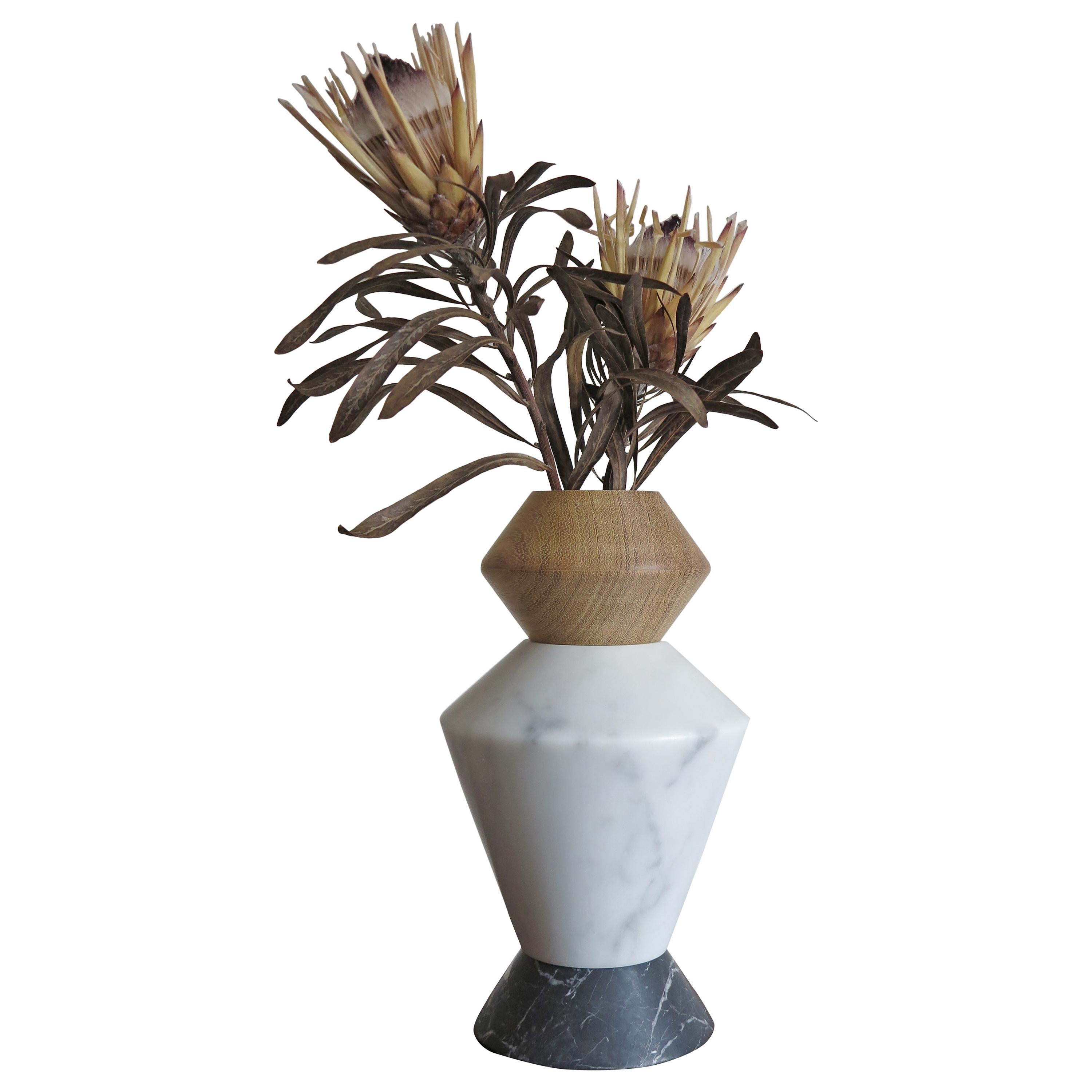 Contemporary Marble and Wood Sculpture, Candleholders, Flower Vase Itotem