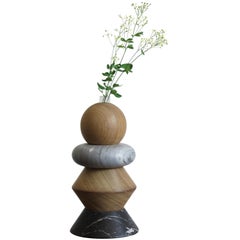Contemporary Marble and Wood Sculpture, Candleholders, Flower Vase iTotem