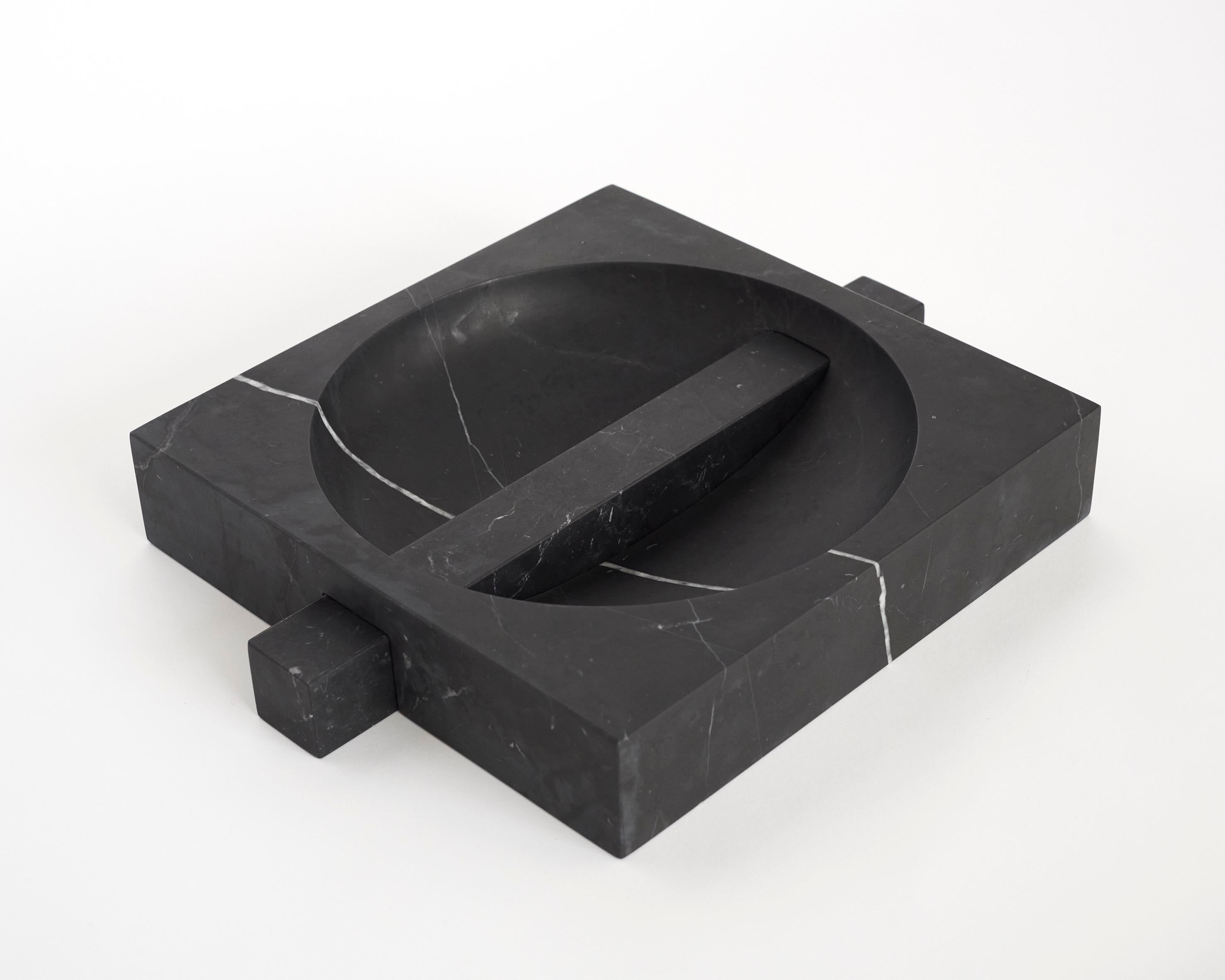 Minimalist Contemporary Marble Bowl, Black Kinitra Marble, Handmade in Italy For Sale