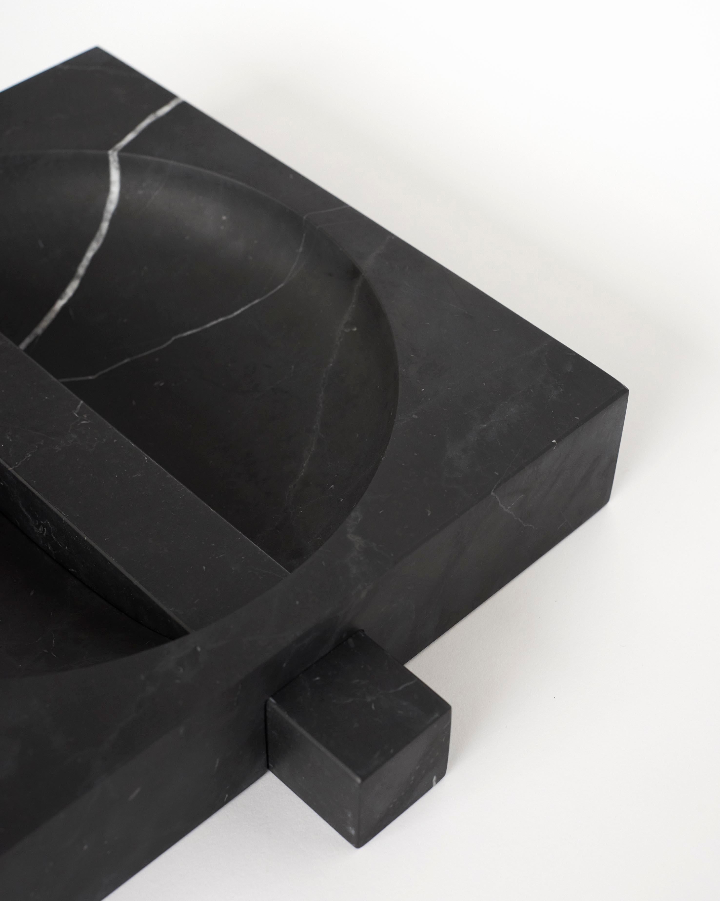 Carrara Marble Contemporary Marble Bowl, Black Kinitra Marble, Handmade in Italy For Sale