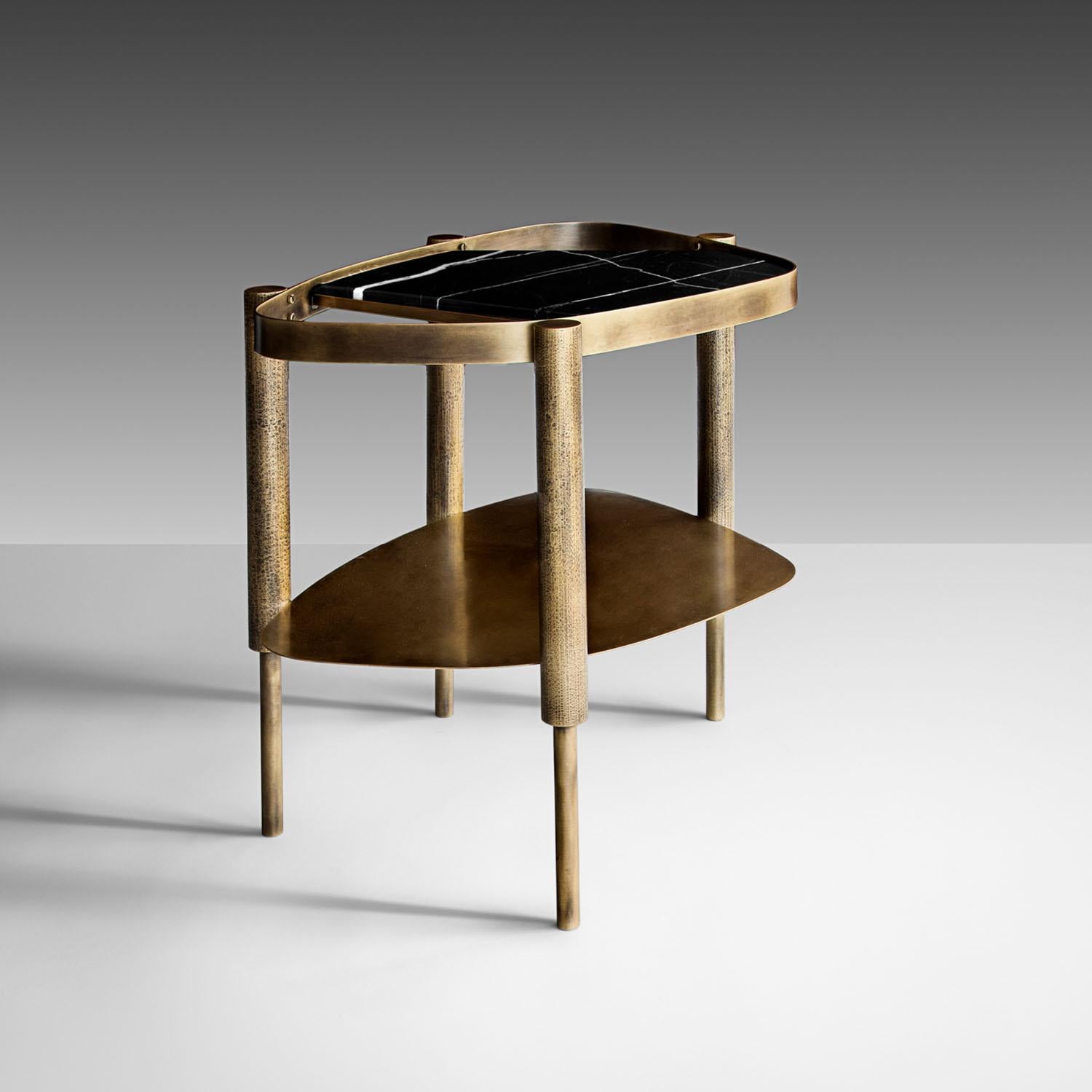 Contemporary Marble & Brass Side Table, Bijou by Adam Court for Okha For Sale 1