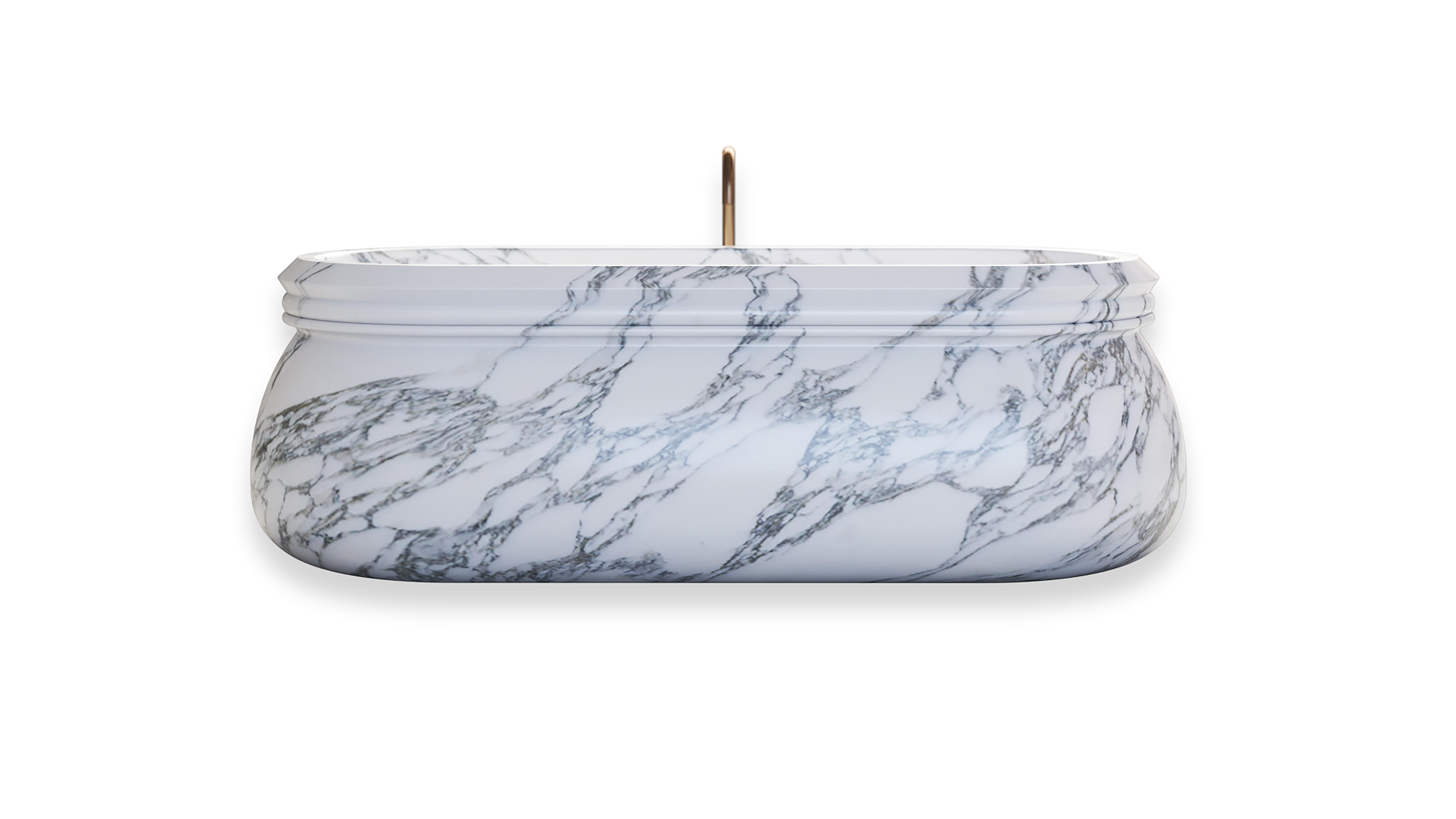 Cake bath tub, sculpted from a solid block of White Arabescato Marble. 
Limited edition 1/5. 