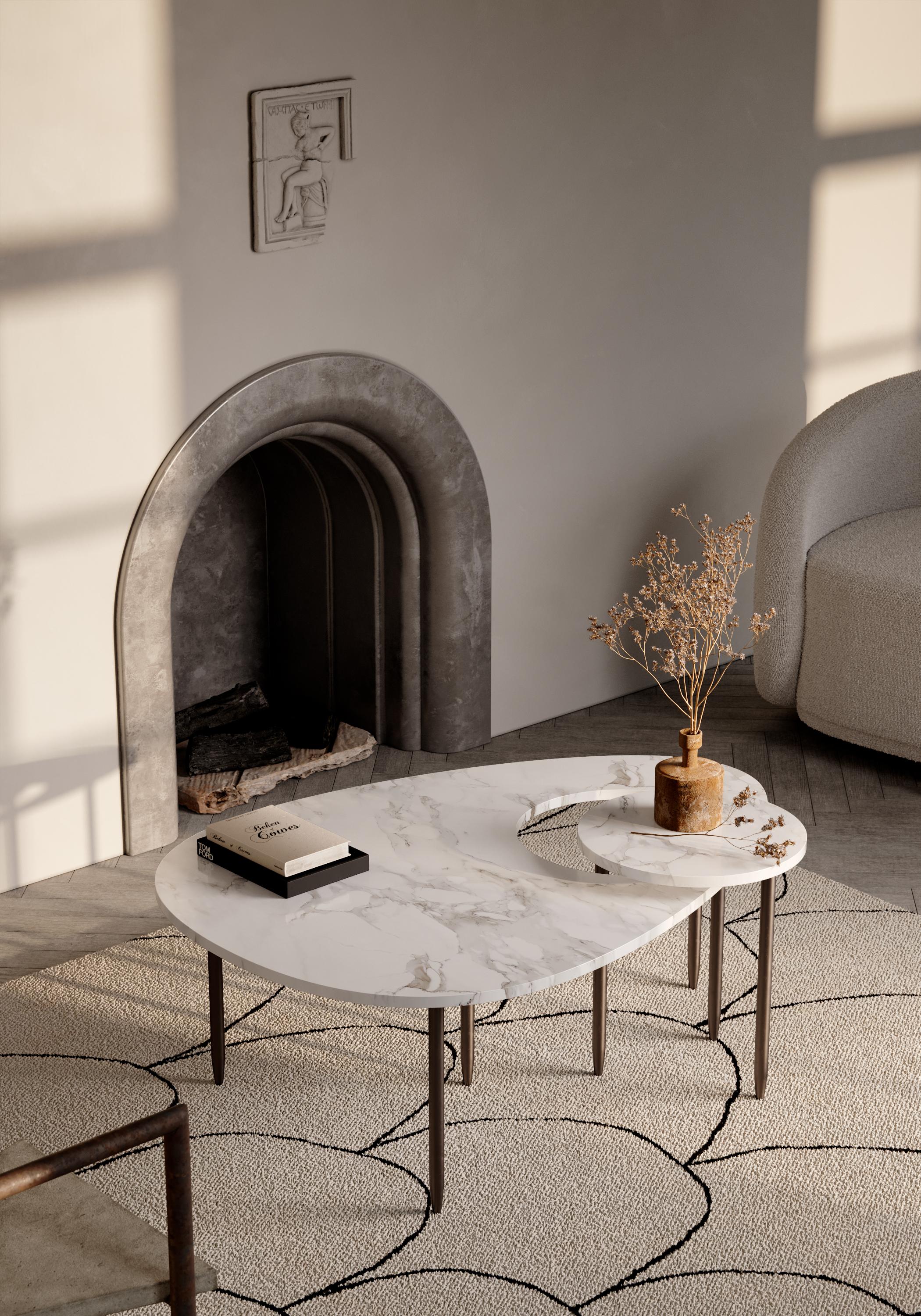 If you are looking for a contemporary marble center table, our product makes the best choice. Our midcentury furniture is inspired by our midnight muse, a luminous tabletop with an interconnecting smaller table floating on linear legs. When placed