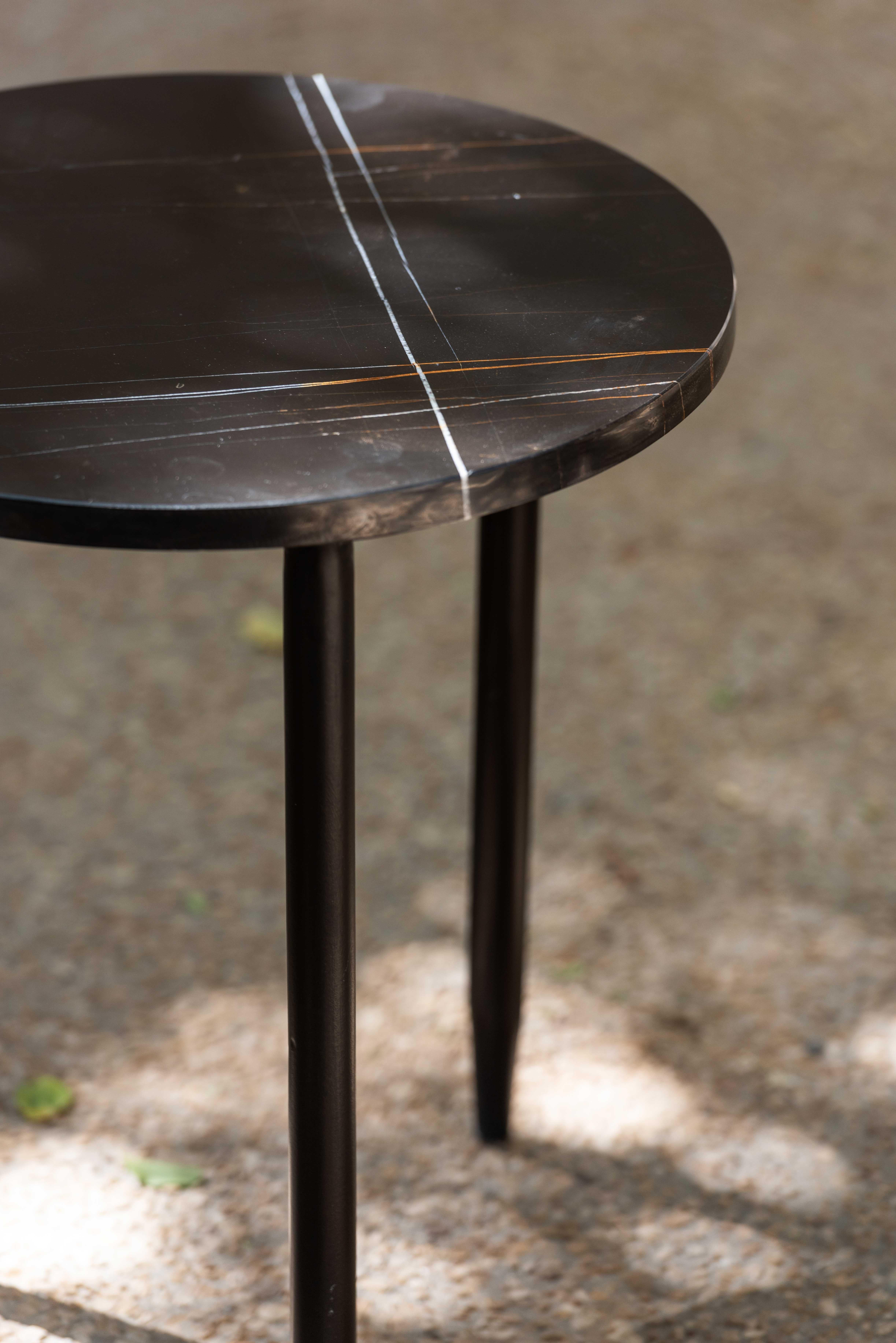 Stainless Steel Contemporary Marble Center Table, by Chapter Studio For Sale