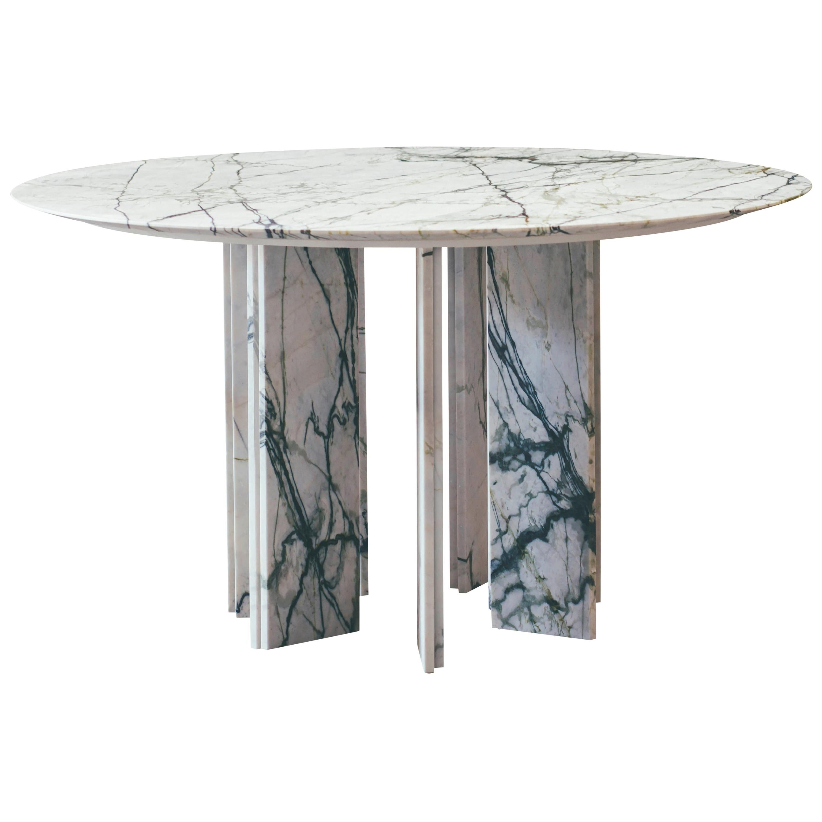 Contemporary oval ellipse dining table in marble, 7 legs, Belgian design