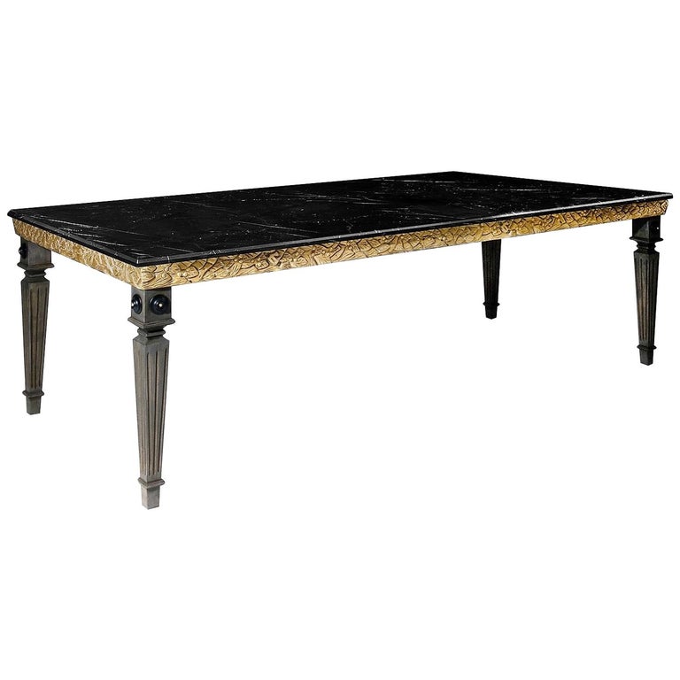 Contemporary Classic Italian Styled Black Marble Dining Table For Sale