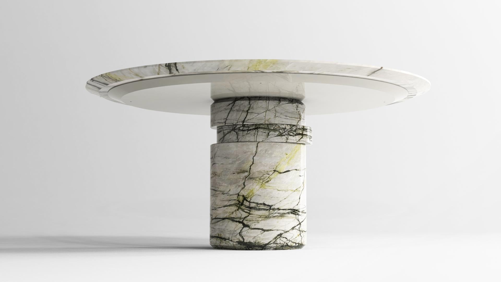 Autre Table de salle à manger ronde contemporaine en marbre Calacatta Verde, disque mobile, Belgique  en vente