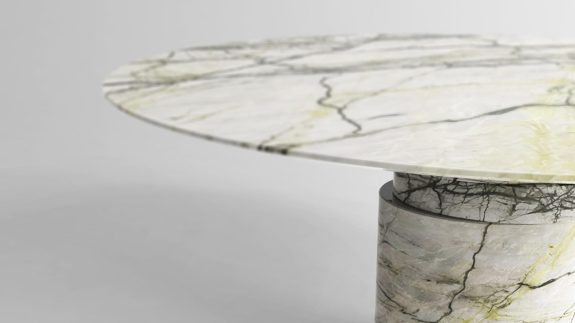 Other Contemporary round dining table, Calacatta Verde marble, shifting disc, Belgium For Sale