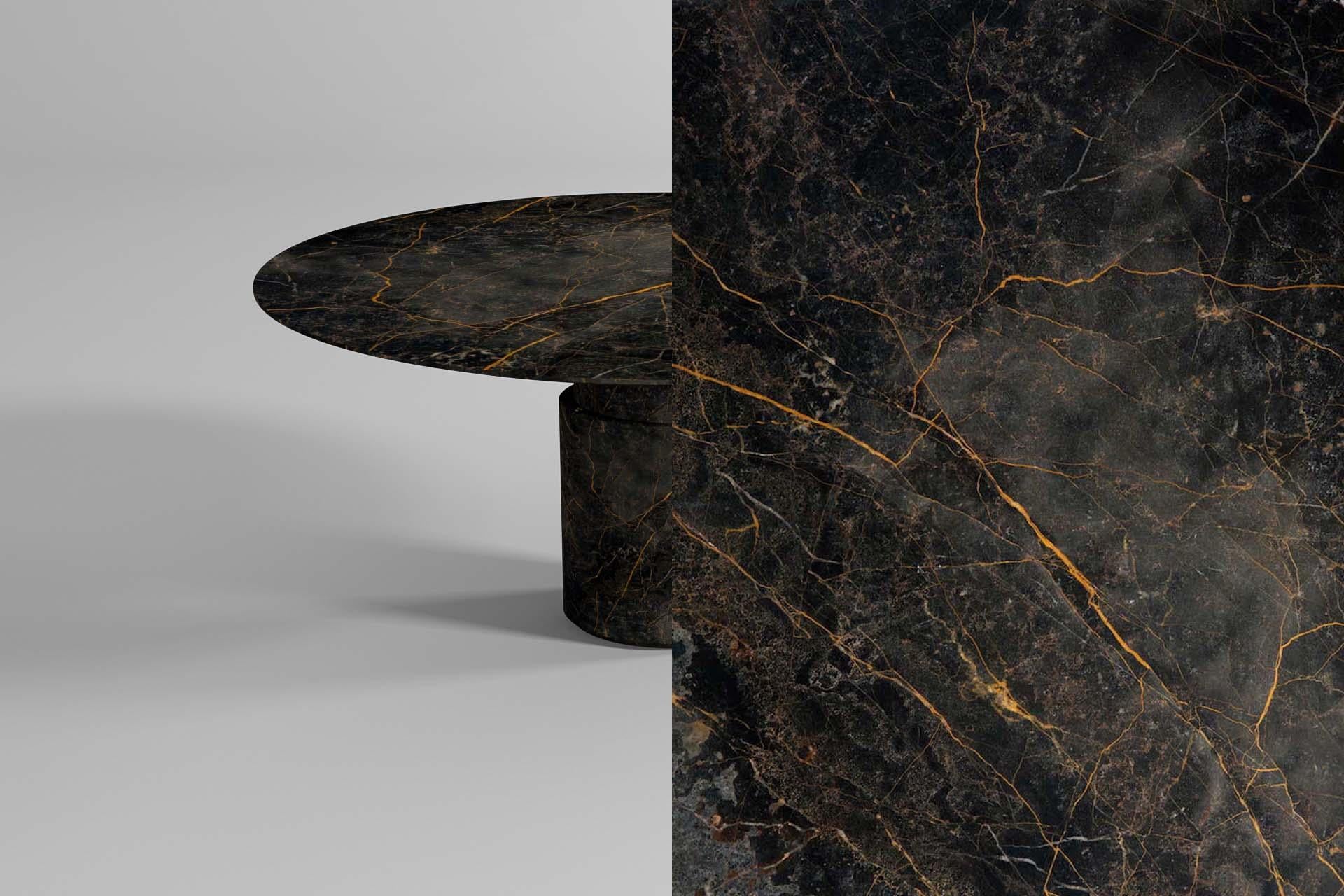 Marble Contemporary round dining table, Port Laurent marble, shifting disc, Belgium For Sale