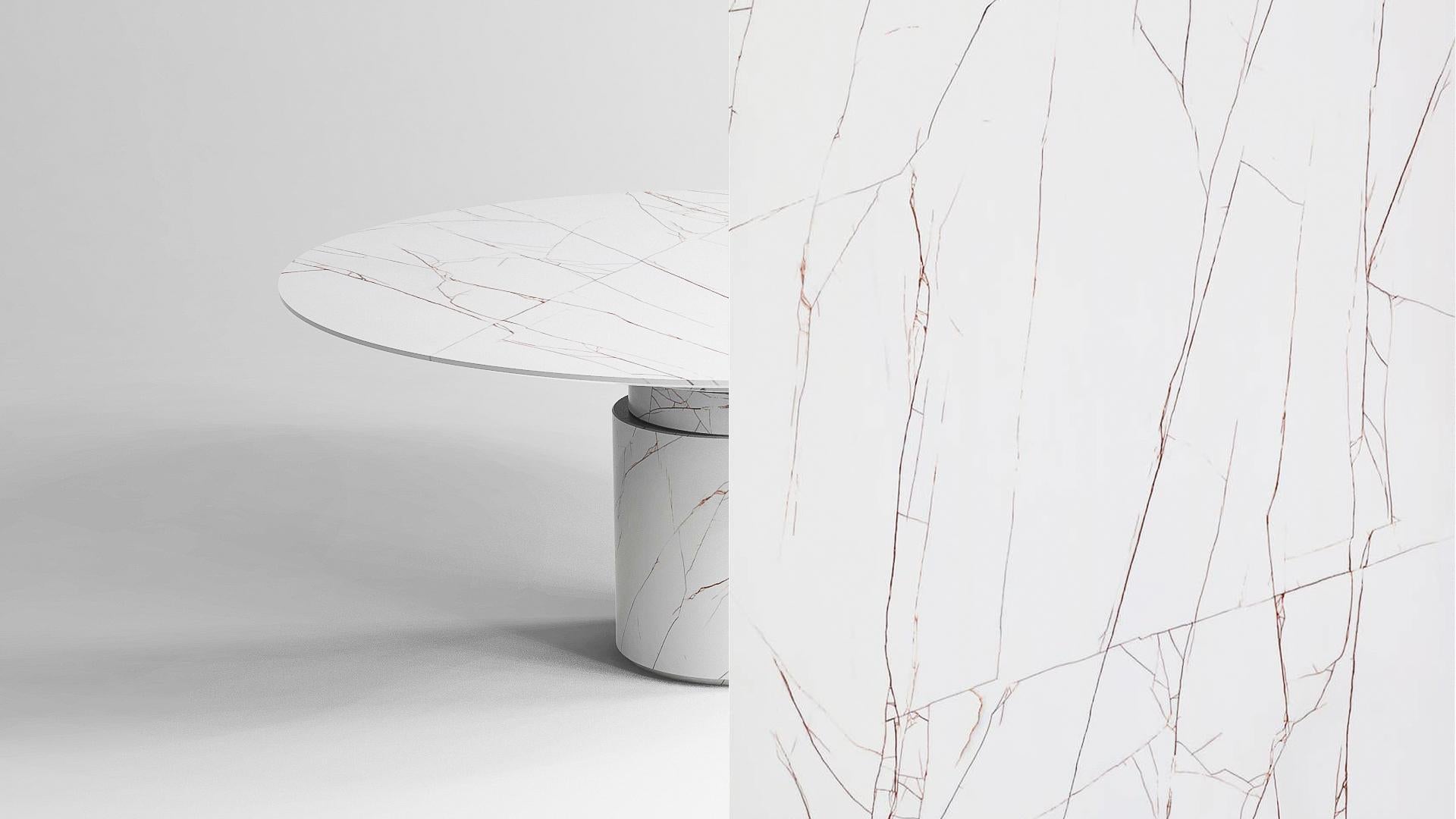 XXIe siècle et contemporain Table de salle à manger ronde contemporaine, marbre Sahara Blanc, disque mobile, Belgique en vente