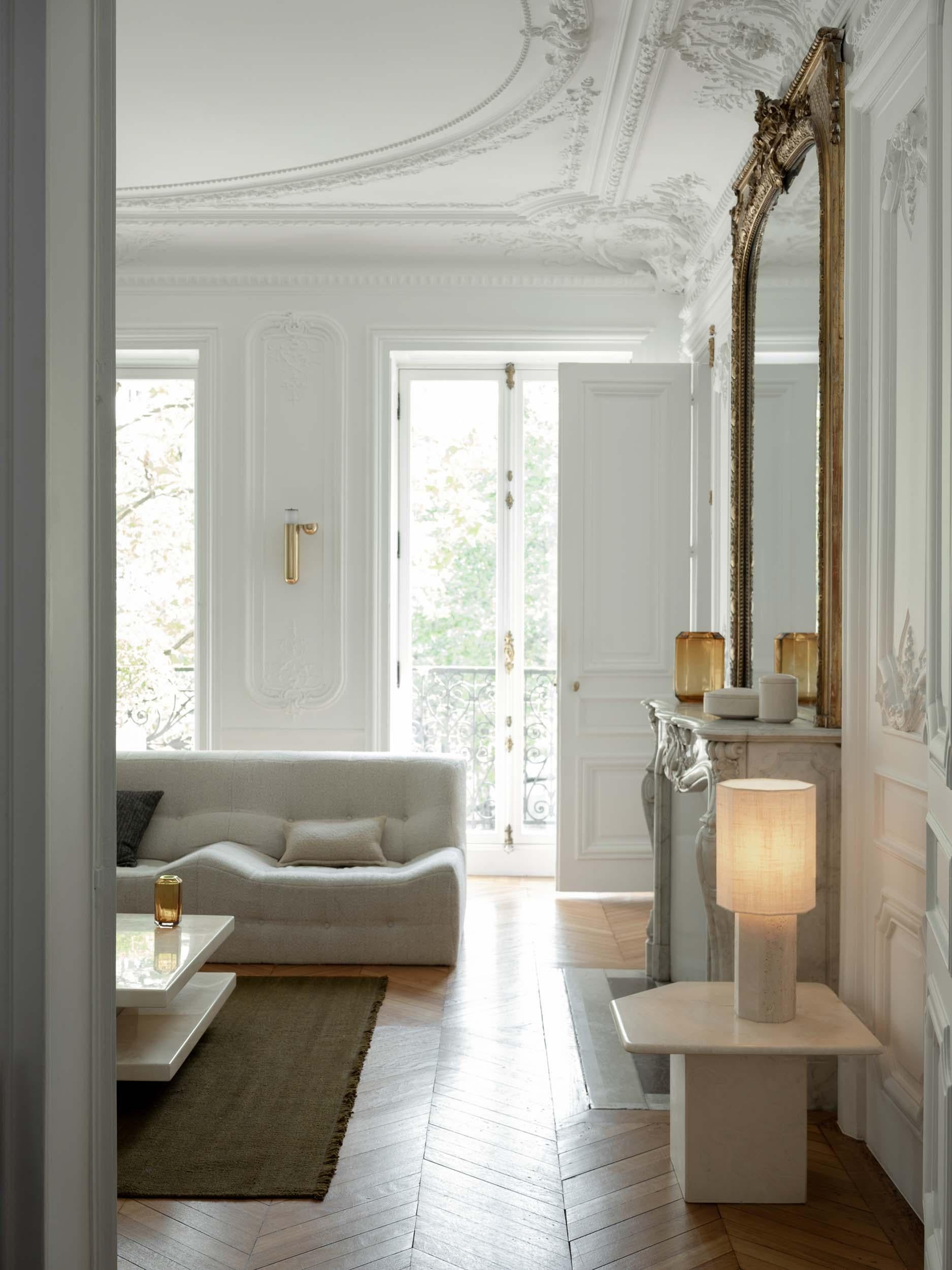 Contemporary Marble Lamp 'Eight over Eight', Large, Travertine / Jute White 6