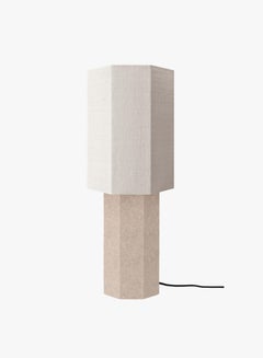 Grande lampe contemporaine en marbre 'Eight over Eight' (huit sur huit), en travertin/blanc jute