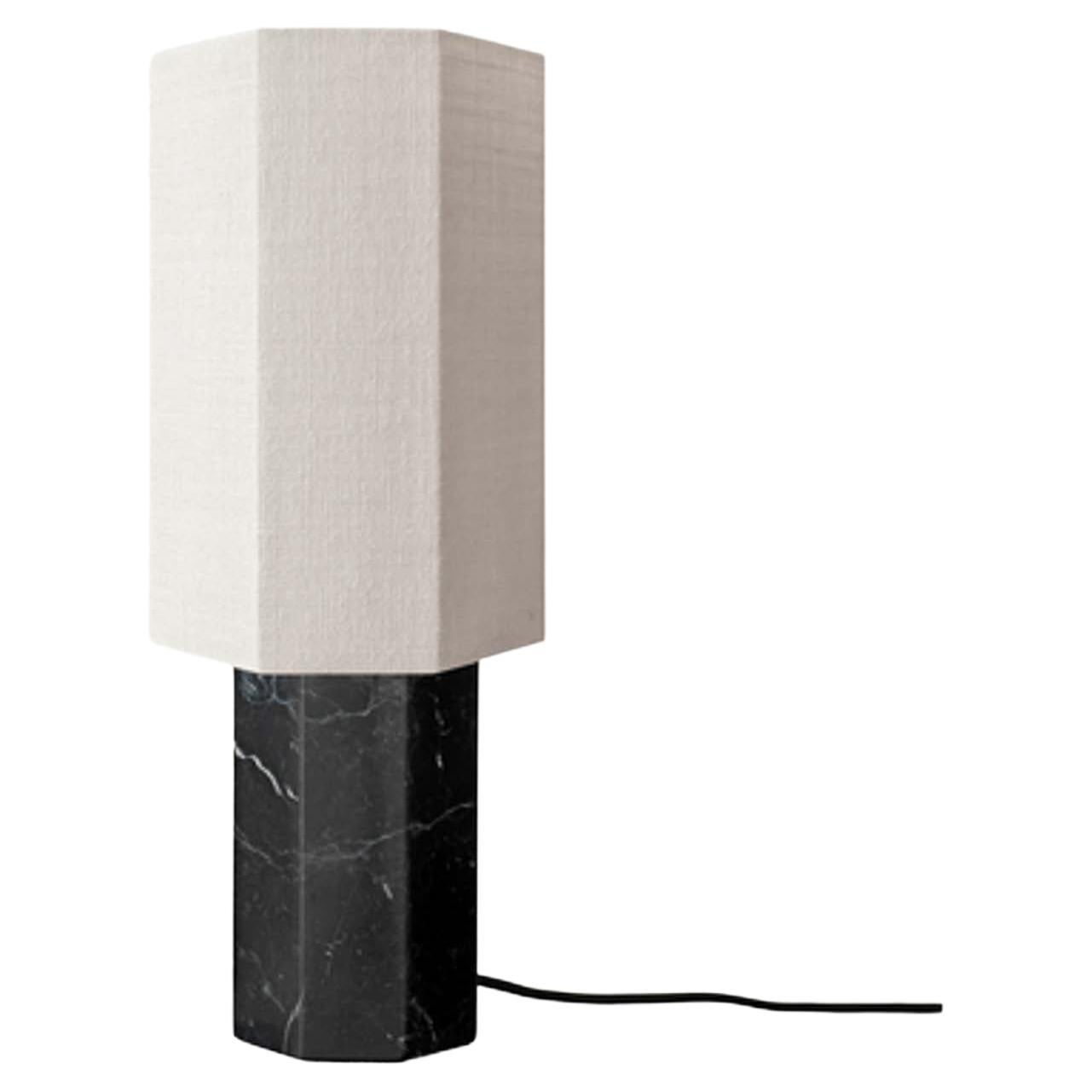 Lampe contemporaine en marbre 'Eight over Eight' ( huit sur huit), petite, noire/blanc jute