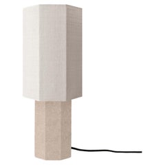 Lampe contemporaine en marbre 'Eight over Eight' ( huit sur huit), petite, travertin/blanc jute