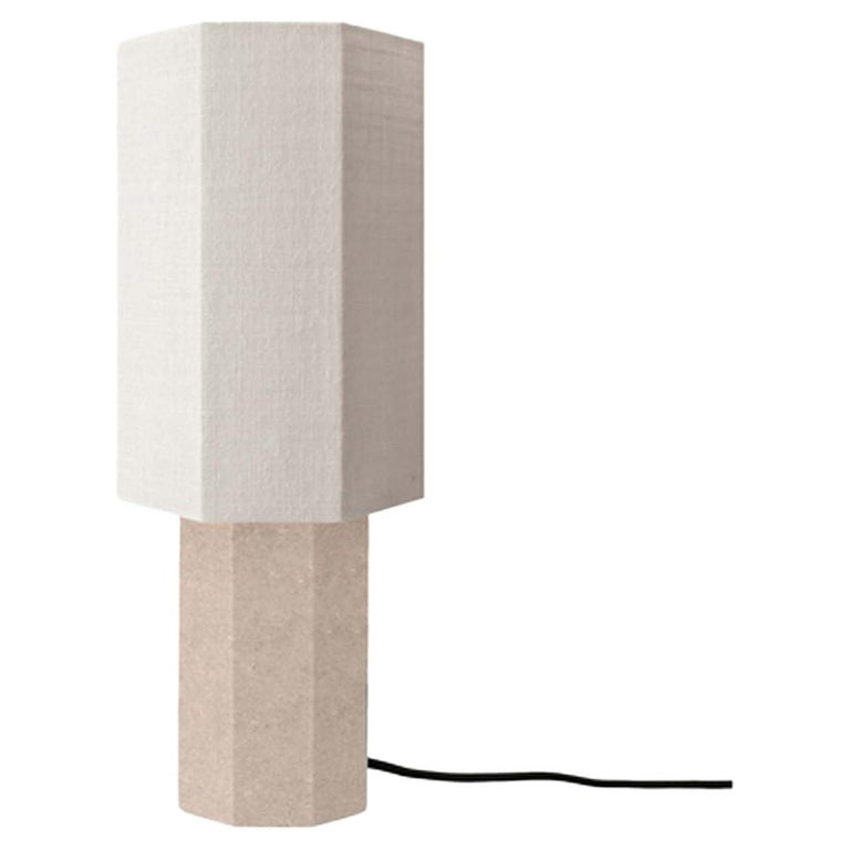 Contemporary Marble Lamp 'Eight over Eight', Small, Travertine / Jute White  For Sale at 1stDibs