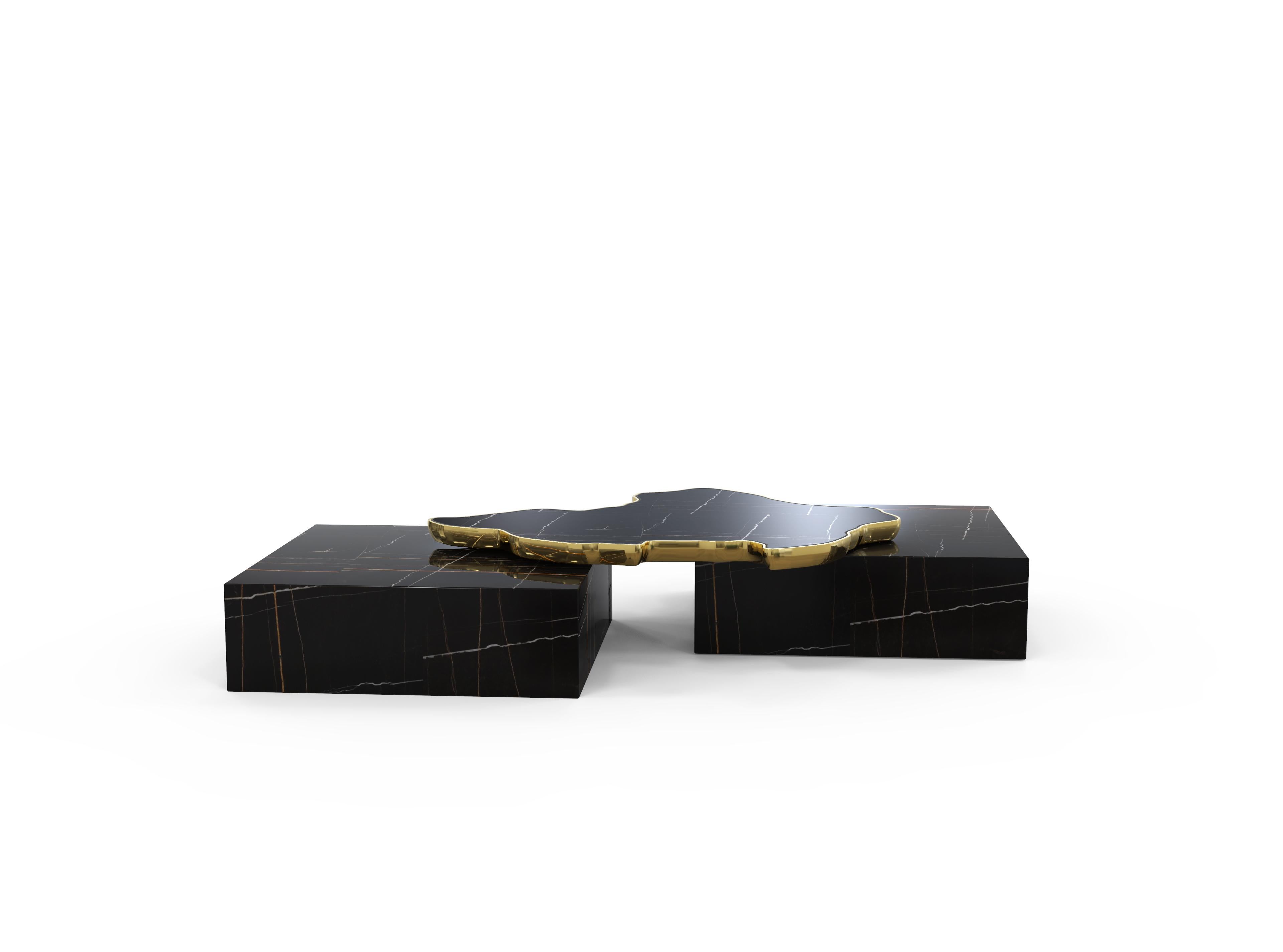 Brass Contemporary Marble Navarra Center Table by Boca do Lobo For Sale