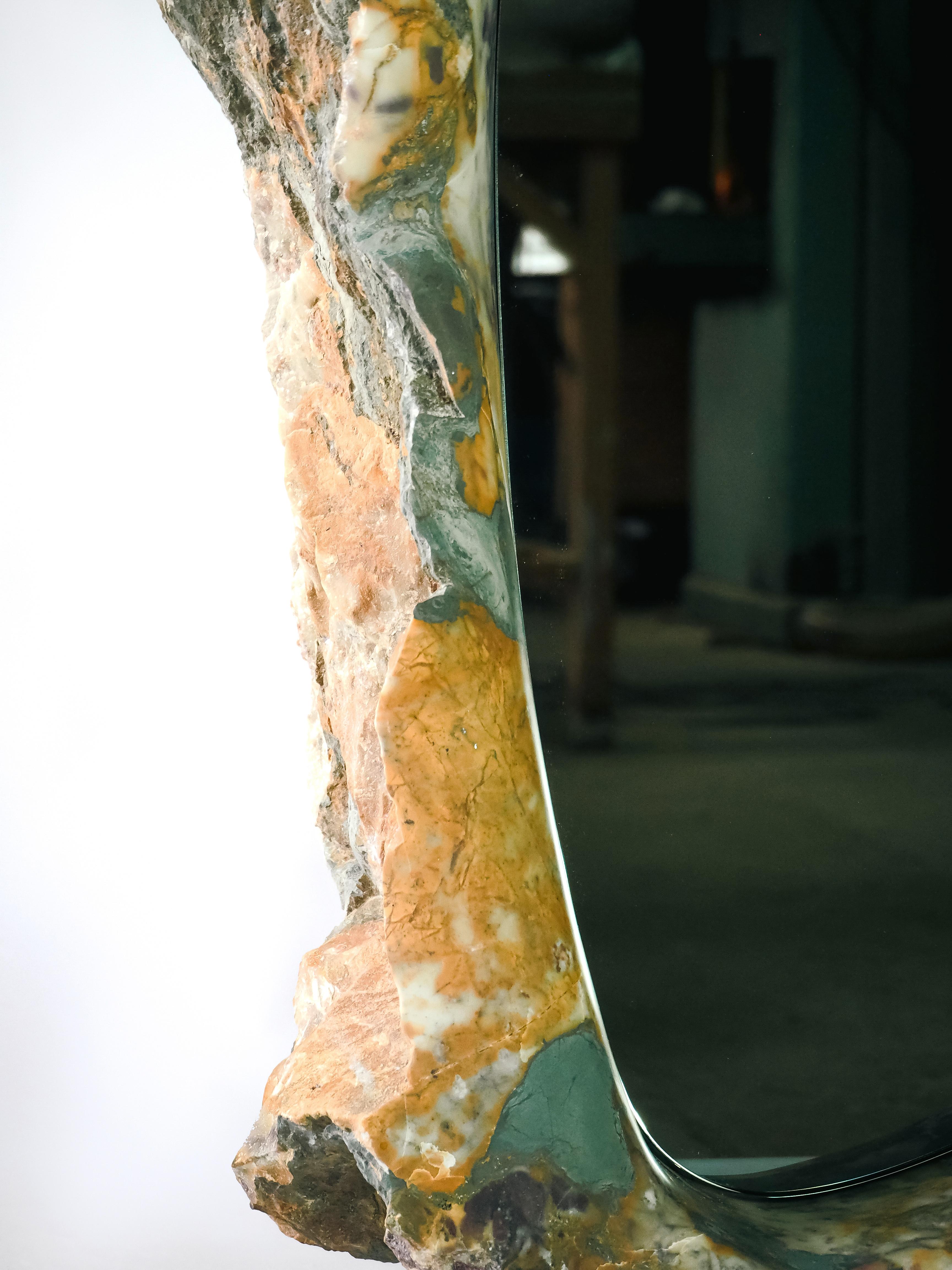 Hand-Carved Contemporary marble Rift Mirror by tom jablin For Sale