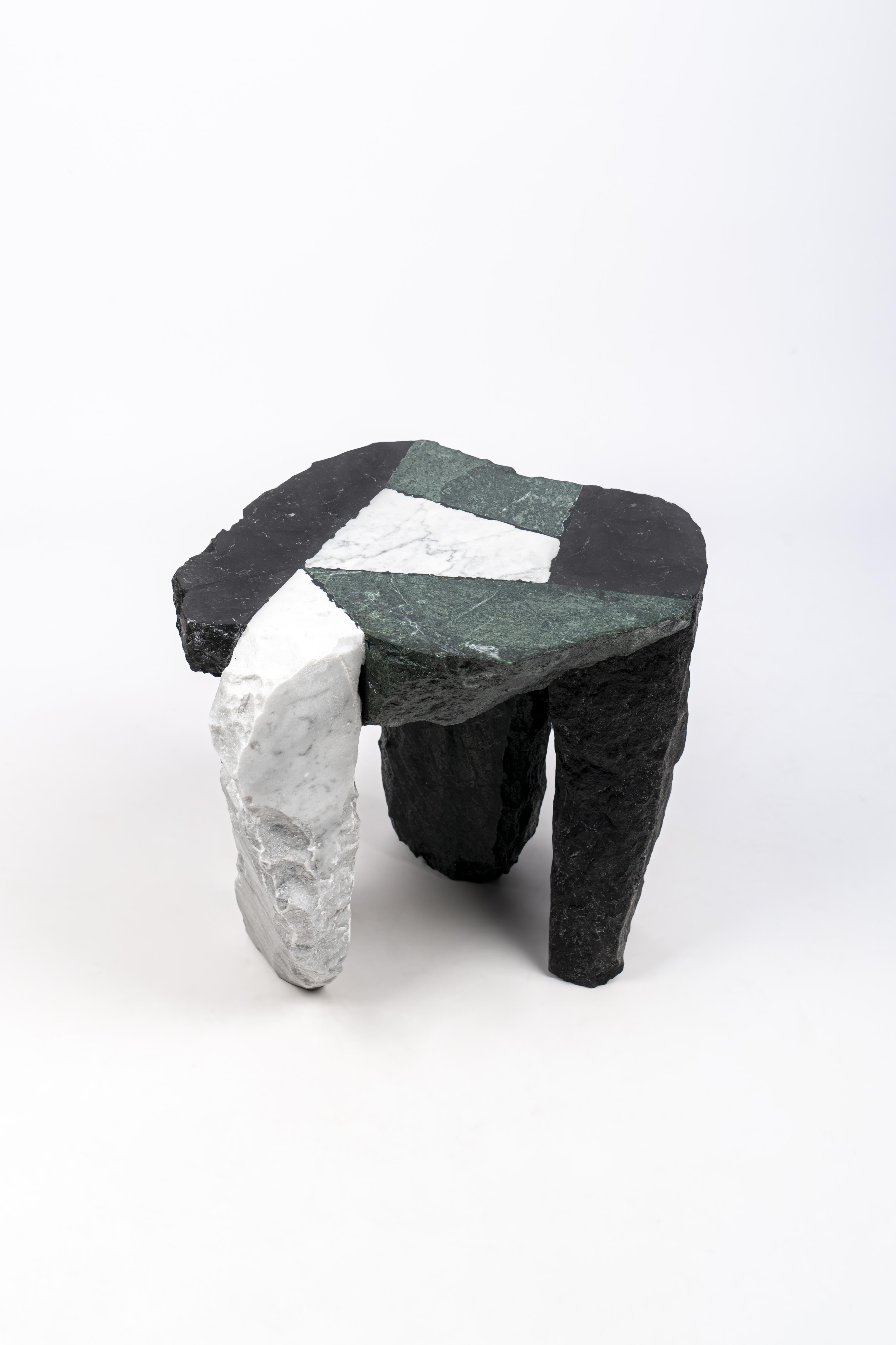 Modern Contemporary Marble Side Table in Recovered Stone  For Sale