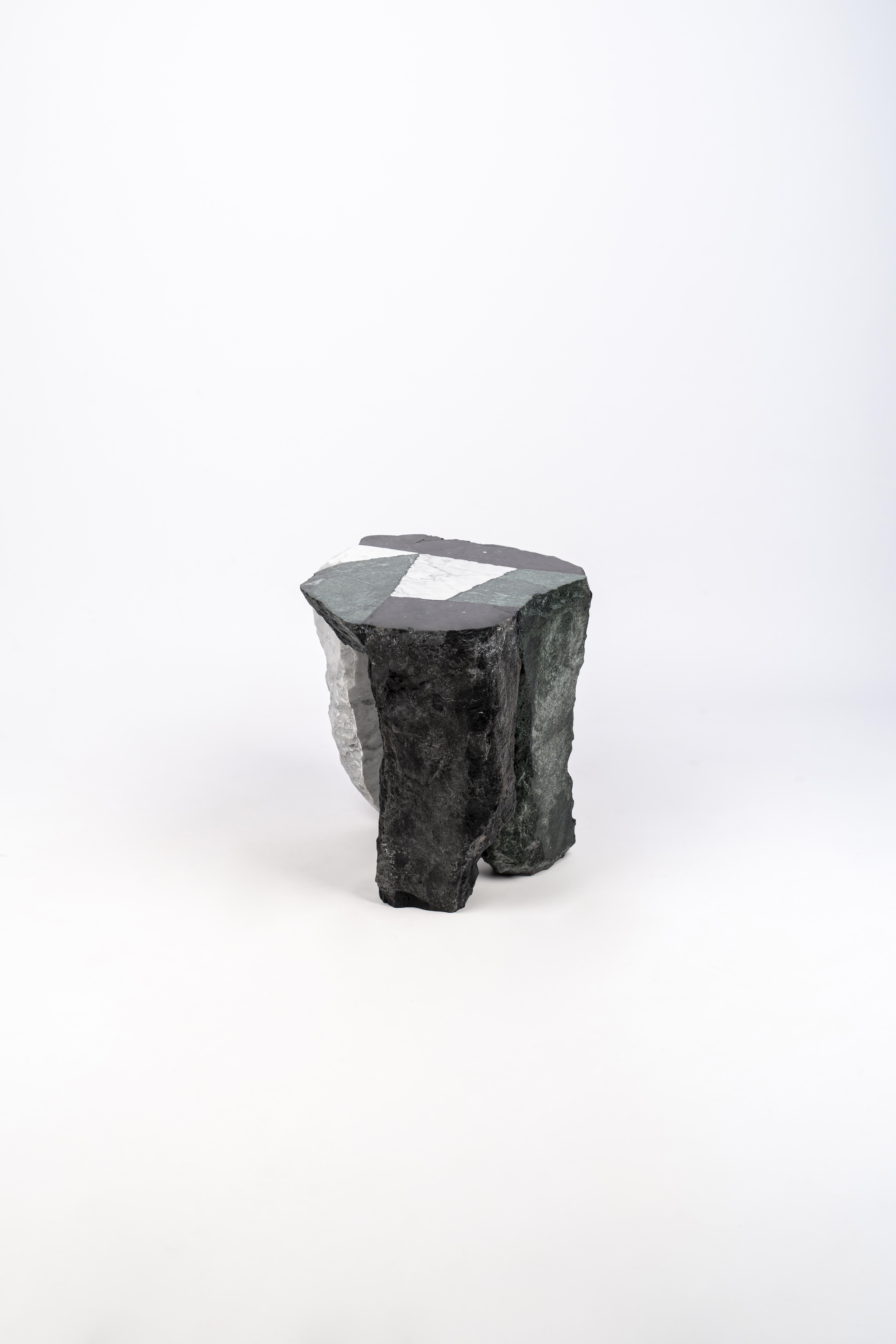 Contemporary Marble Side Table in Recovered Stone  For Sale 1