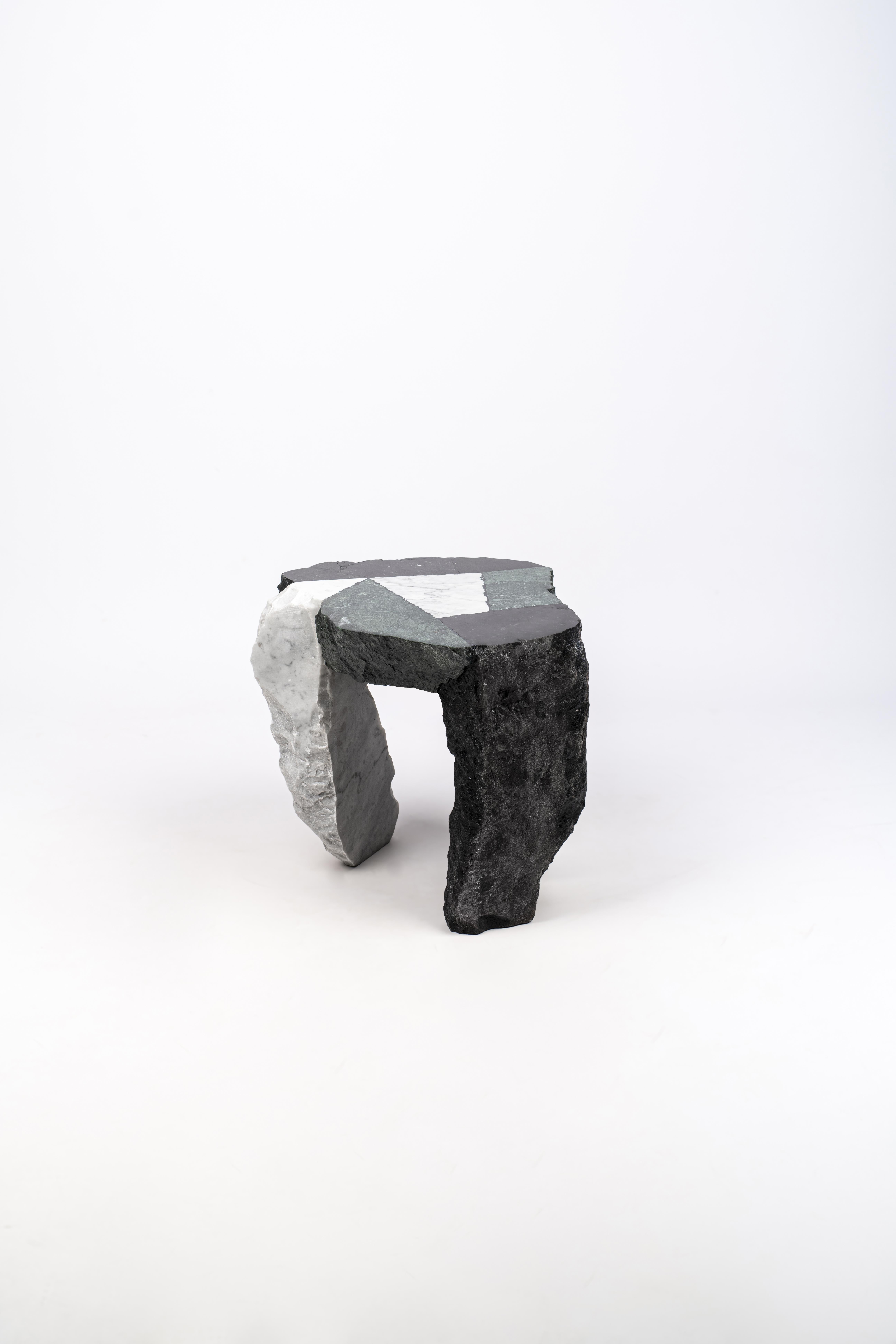 Contemporary Marble Side Table in Recovered Stone  For Sale 2