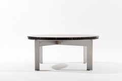 Modern contemporary round side table, stainless steel & marble top, Belgium