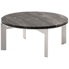 Modern contemporary round side table, stainless steel & marble top, Belgium