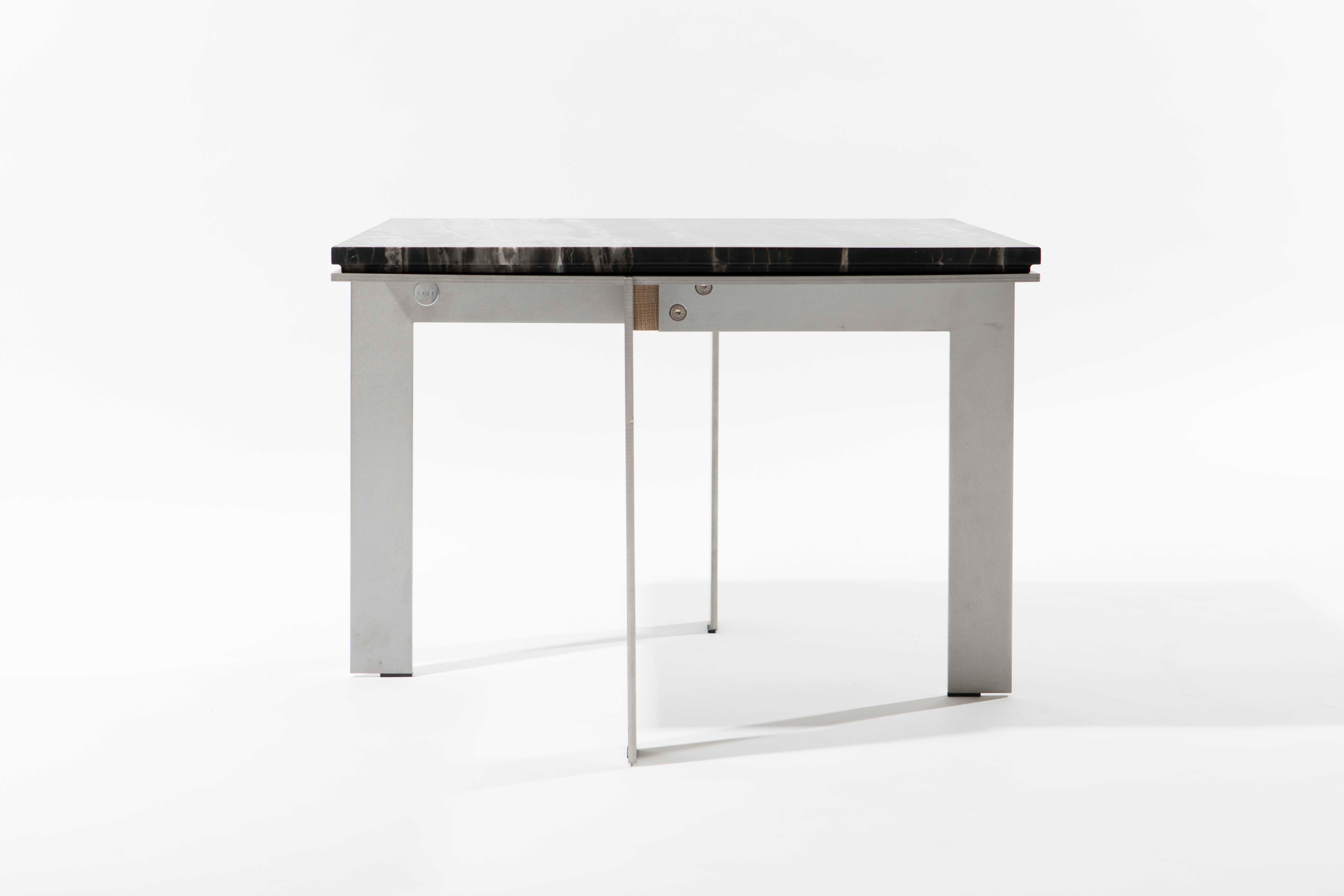 Contemporary Modern contemporary square side table, stainless steel & marble, Belgium For Sale