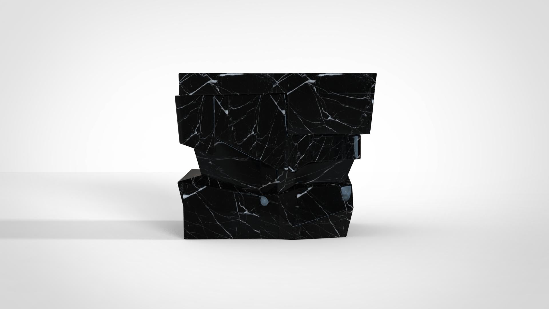 Multistrata contemporary side table by Gregory Gatserelia x TGDD in Nero Marquinia (dim. cm 60 x 60 x H60), composed of four marble elements fit together. Customisation available upon request.