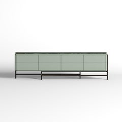 Enfilade laqué personnalisable avec plateau en marbre et base en bronze foncé