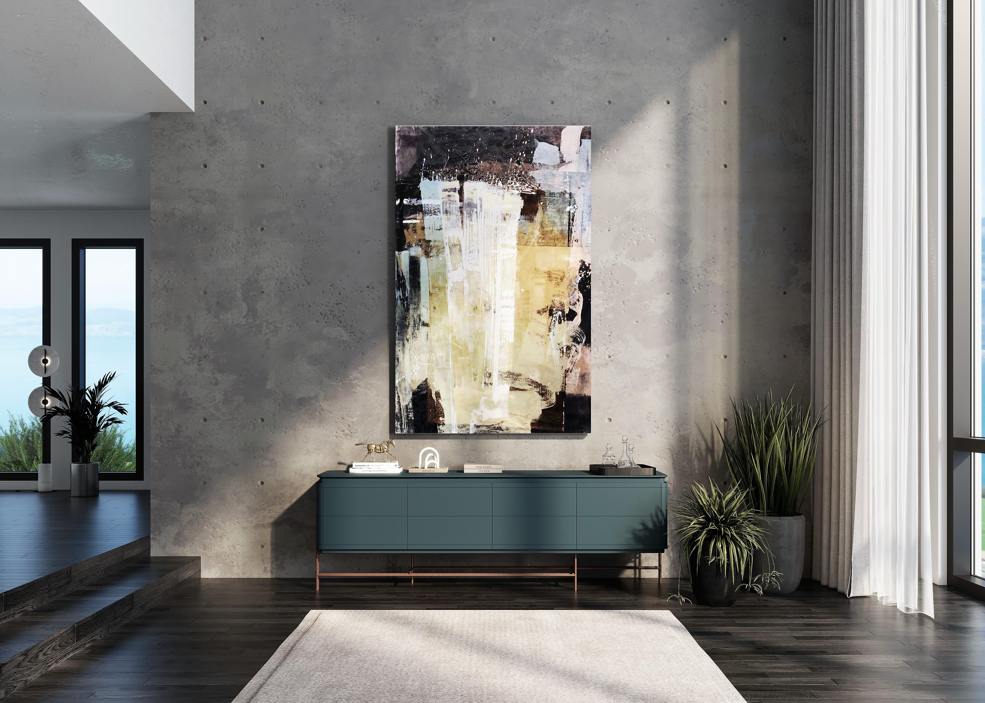 Européen Enfilade laqué personnalisable avec plateau en marbre et base en bronze foncé en vente