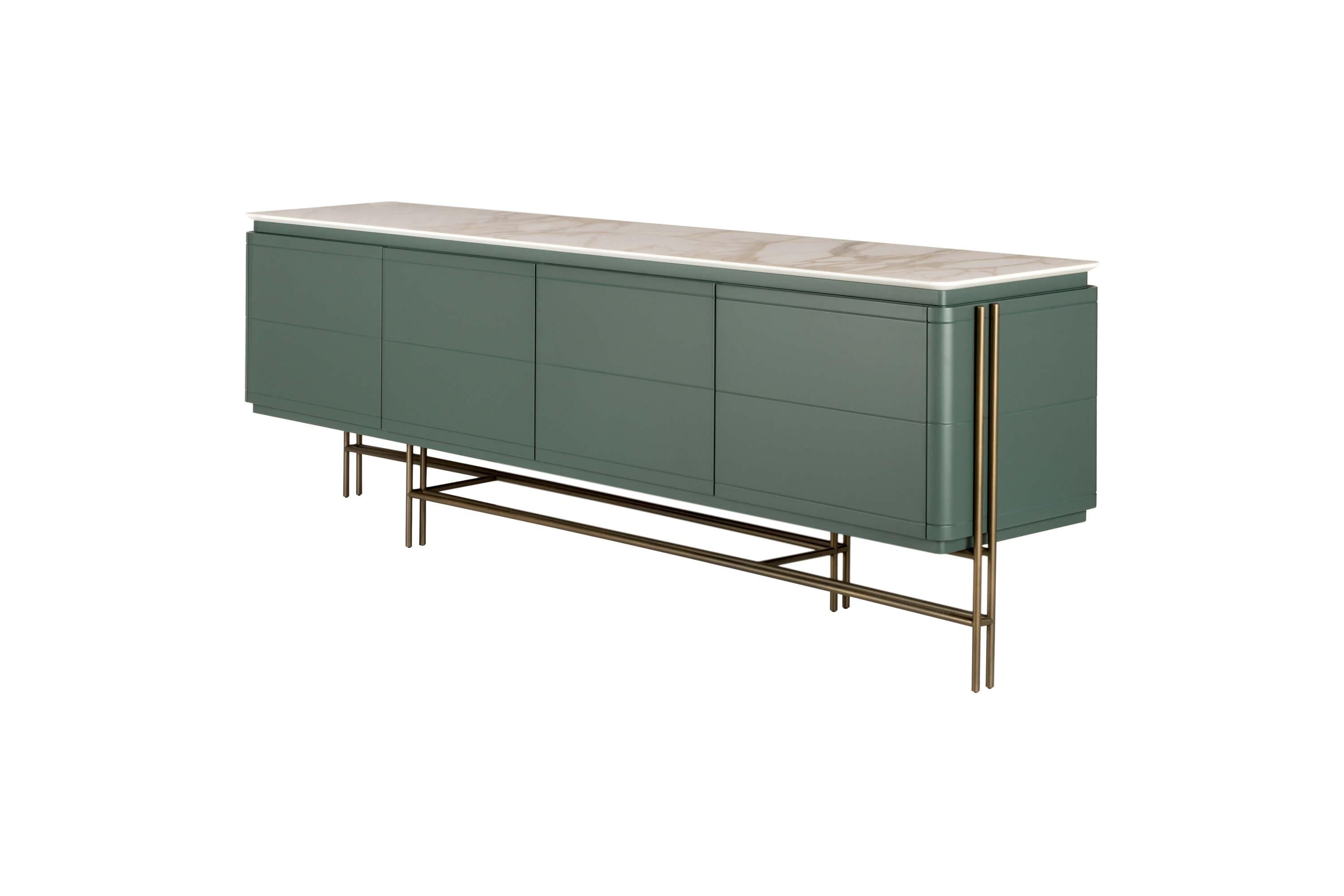 Enfilade laqué personnalisable avec plateau en marbre et base en bronze foncé Neuf - En vente à NEW YORK, NY