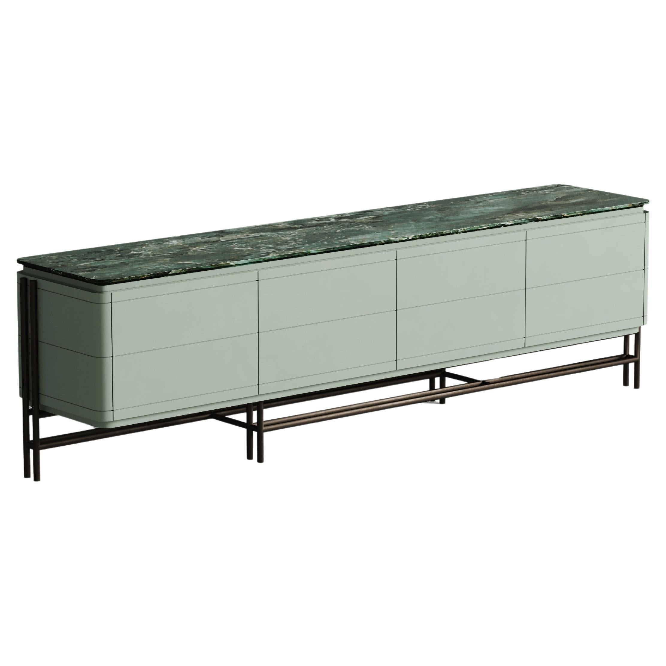 Enfilade laqué personnalisable avec plateau en marbre et base en bronze foncé en vente