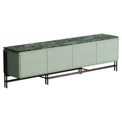 Enfilade laqué personnalisable avec plateau en marbre et base en bronze foncé