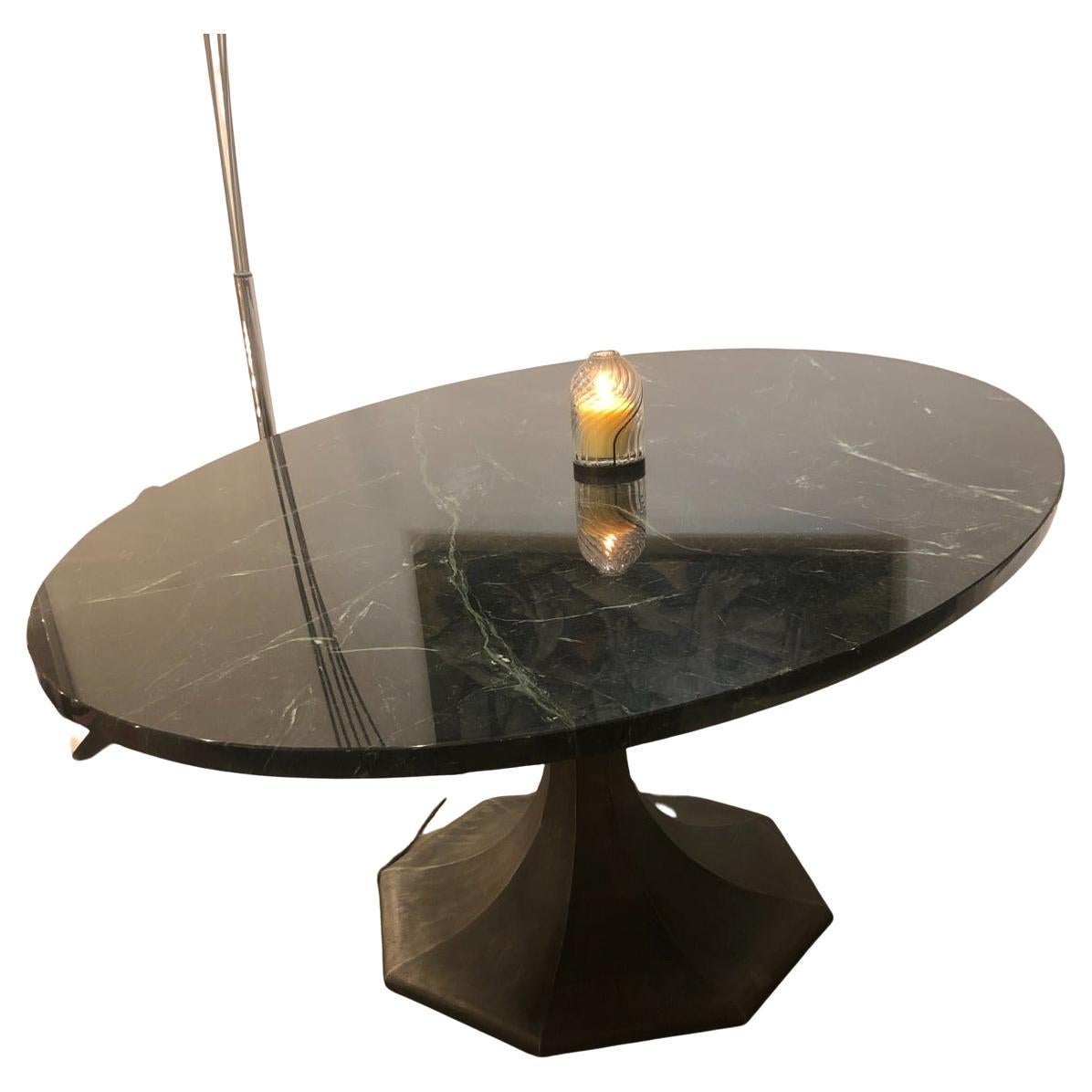 Contemporary marble top and iron dining table  For Sale