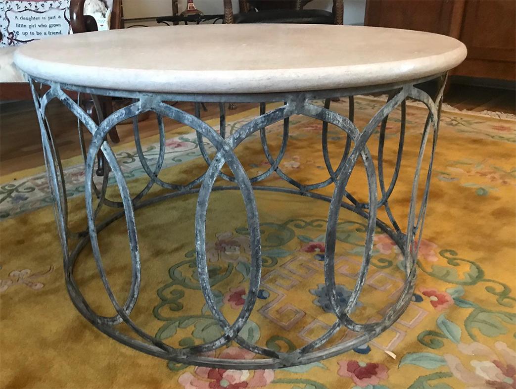 Contemporary Marble-Top Coffee Table with Metal Base For Sale 8