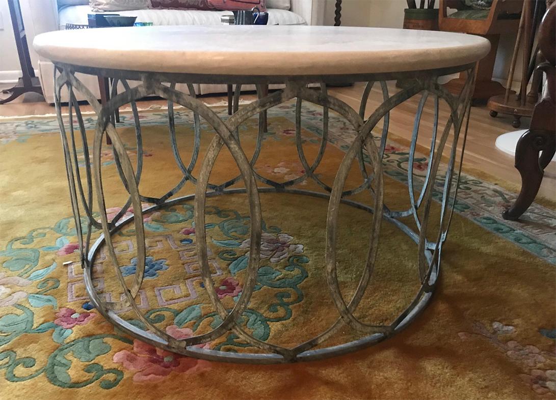 Contemporary Marble-Top Coffee Table with Metal Base For Sale 6