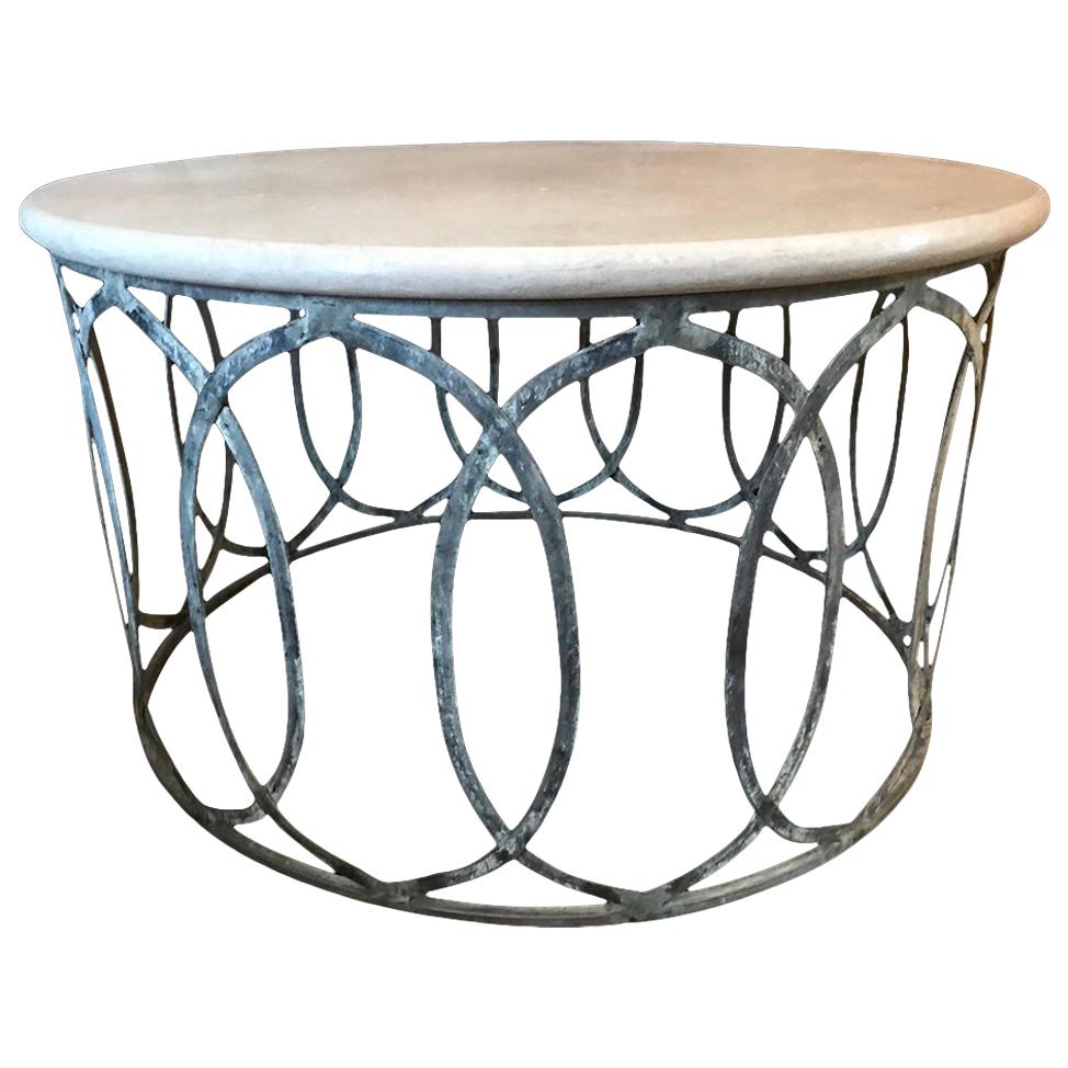 Contemporary Marble-Top Coffee Table with Metal Base For Sale