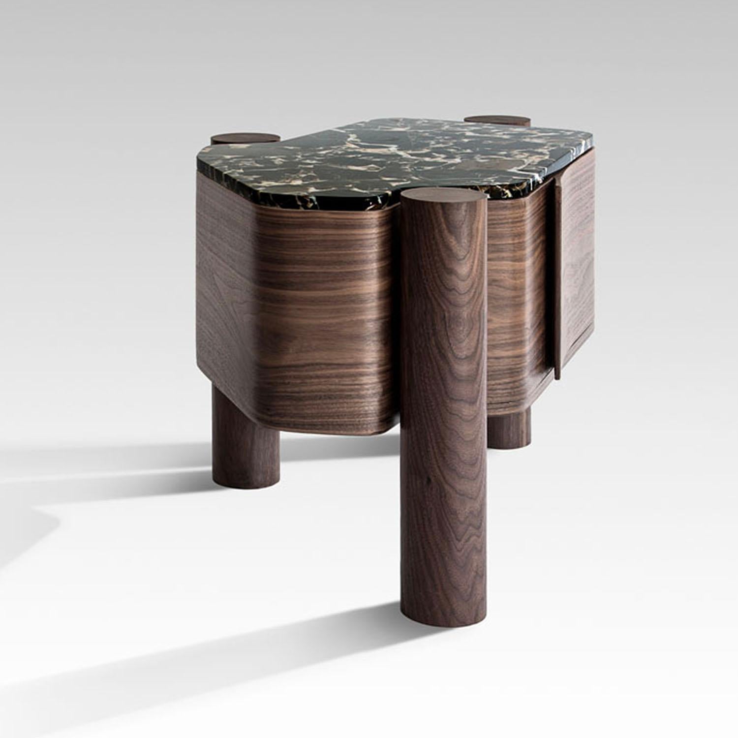 Contemporary Marble & Wood Side Table, Villa Bed Pedestal by Adam Court for Okha In New Condition For Sale In Warsaw, PL